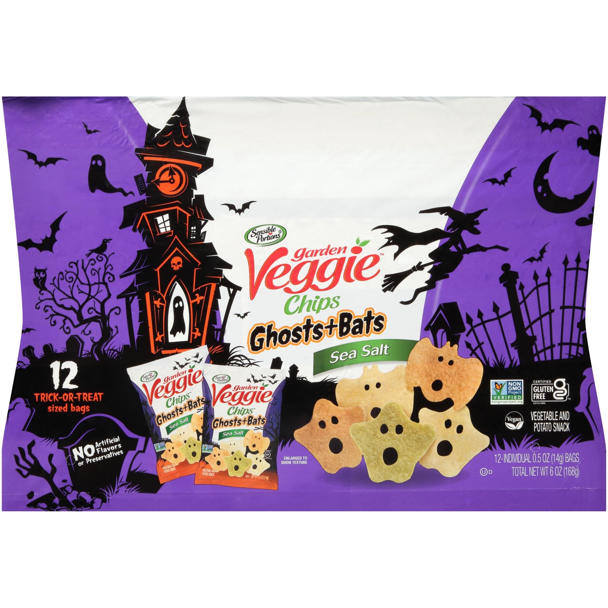 Sensible Portions Garden Veggie Ghosts & Bats Sea Salt Chips, 0.5 oz Bag, 12 ct
