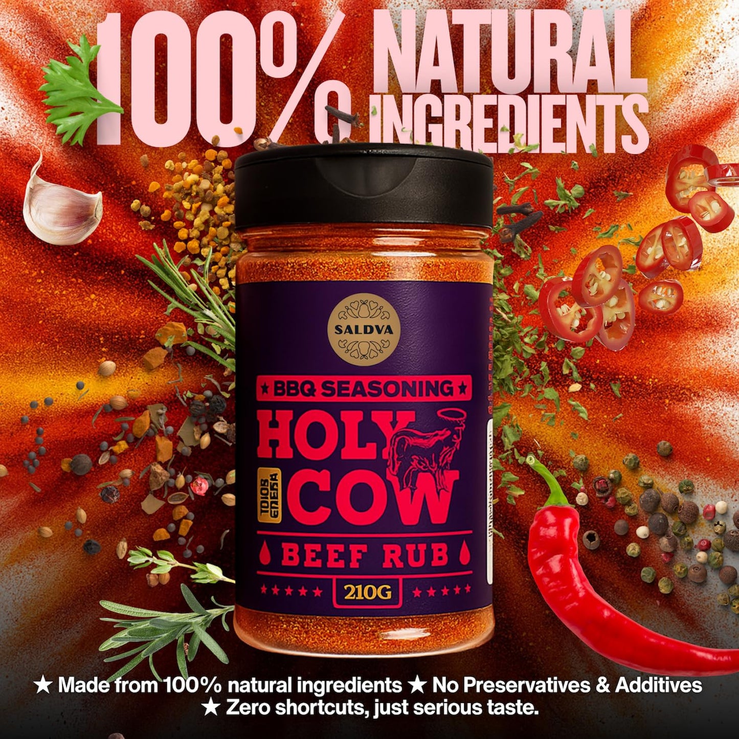 Holy Cow BBQ Beef Rub - 100% Natural Seasoning - Packs Amazing Flavour Into Any Cut Of Beef For Wonderful BBQ And Grill Dishes -