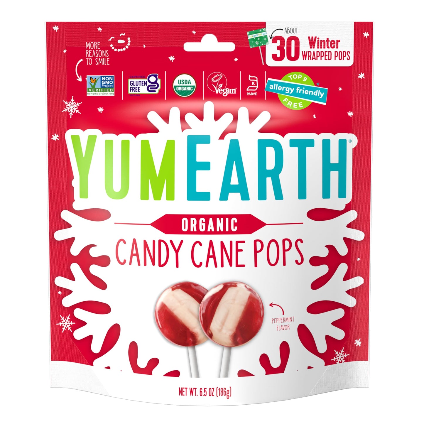 Yumearth Organic Candy Cane Lollipops - Individually Wrapped Peppermint Pops - Dye Free, Allergy Friendly, Non Gmo, Gluten Free,