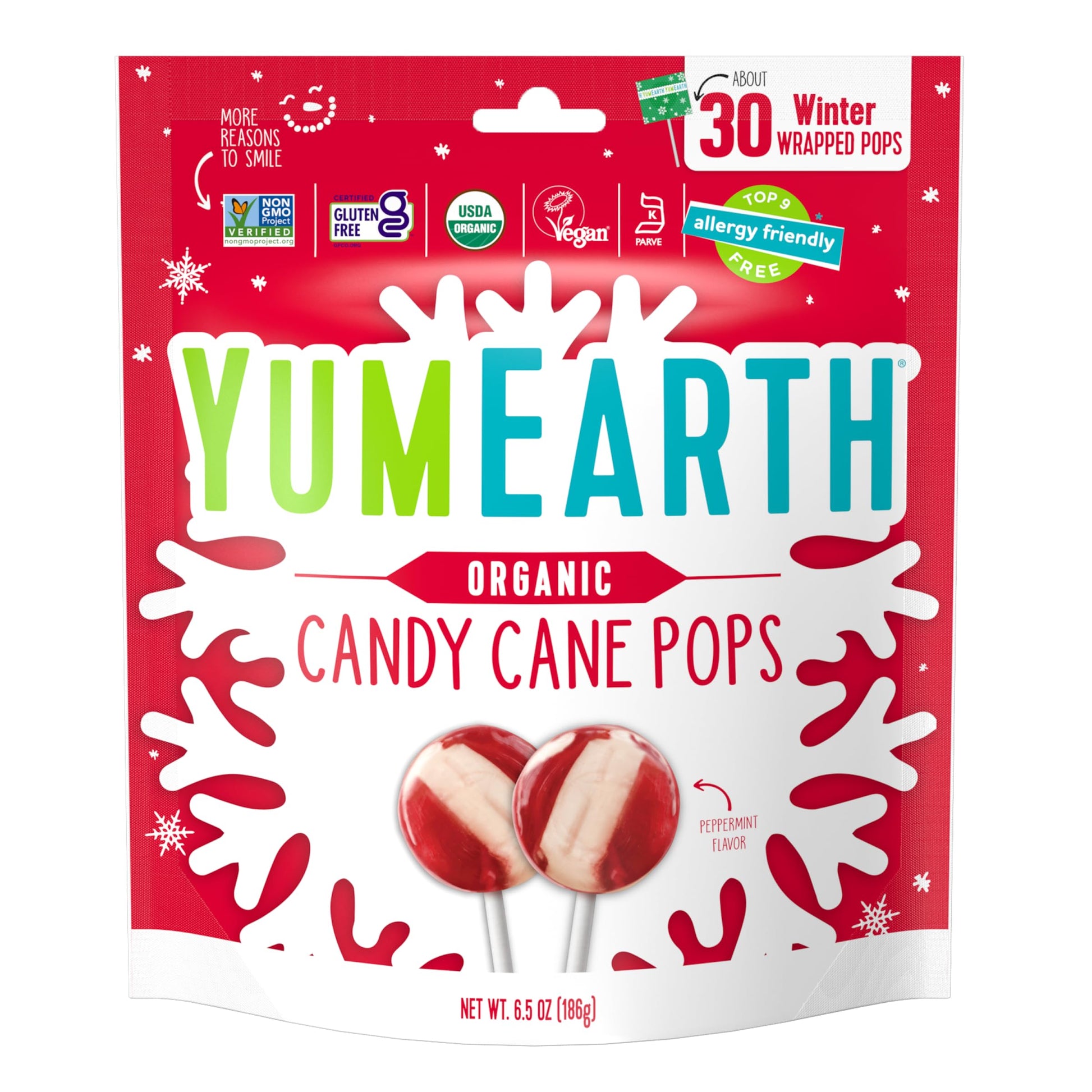 Yumearth Organic Candy Cane Lollipops - Individually Wrapped Peppermint Pops - Dye Free, Allergy Friendly, Non Gmo, Gluten Free,