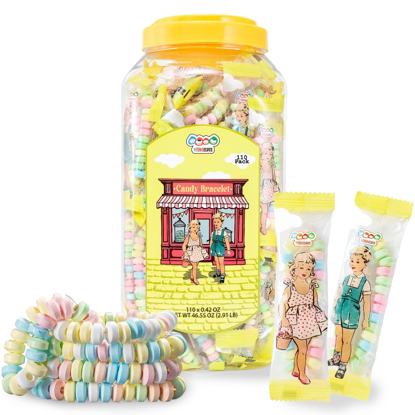 Cartwheel Confections 110 Candy Bracelets Individually Wrapped Bulk, Bracelet Candy Jewelry, Pastel Candy For Candy Buffet, Edib