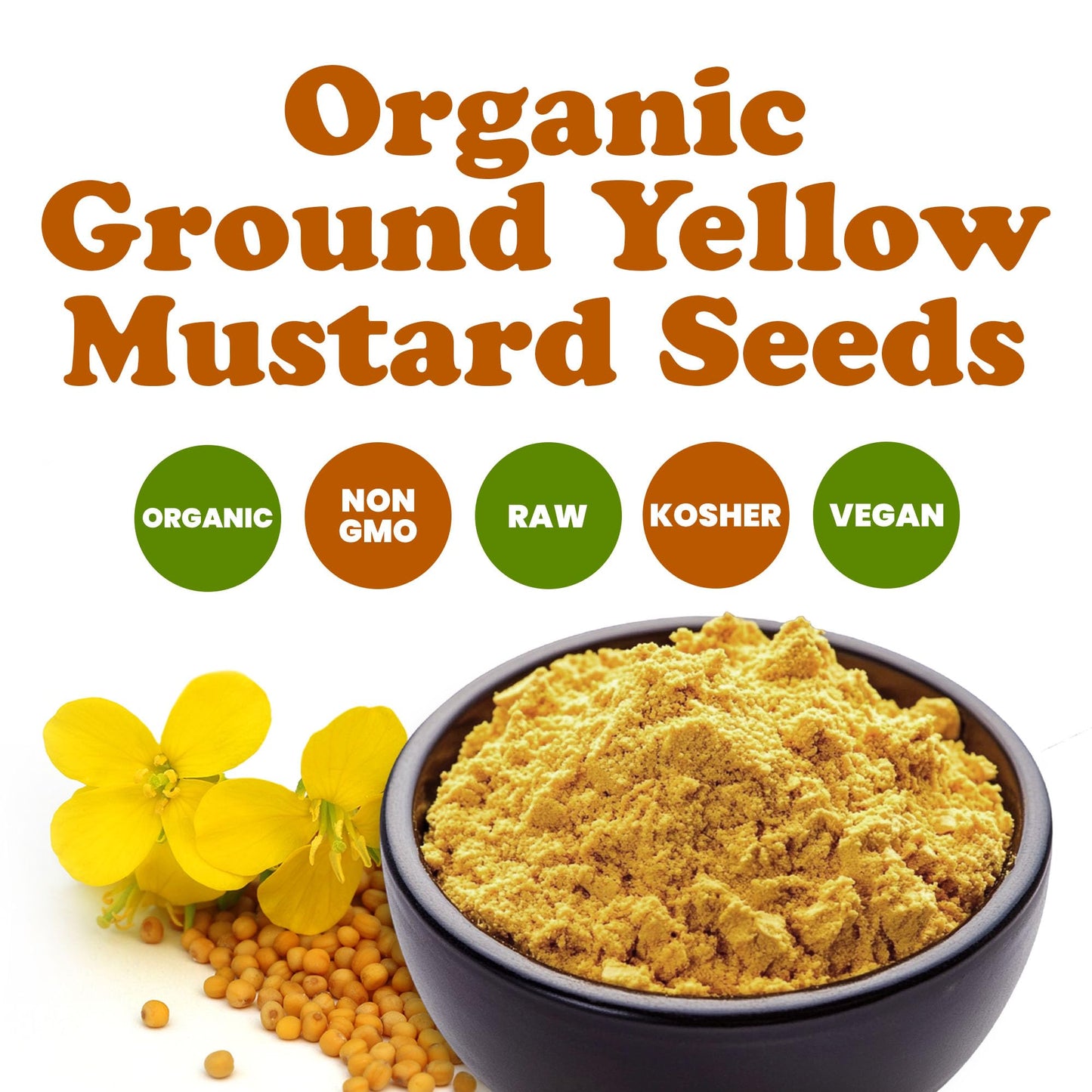 Food To Live Organic Ground Yellow Mustard Seeds, 8 Ounces - All-Natural, Vegan Spice For Flavorful Cooking And Seasoning, Non-G