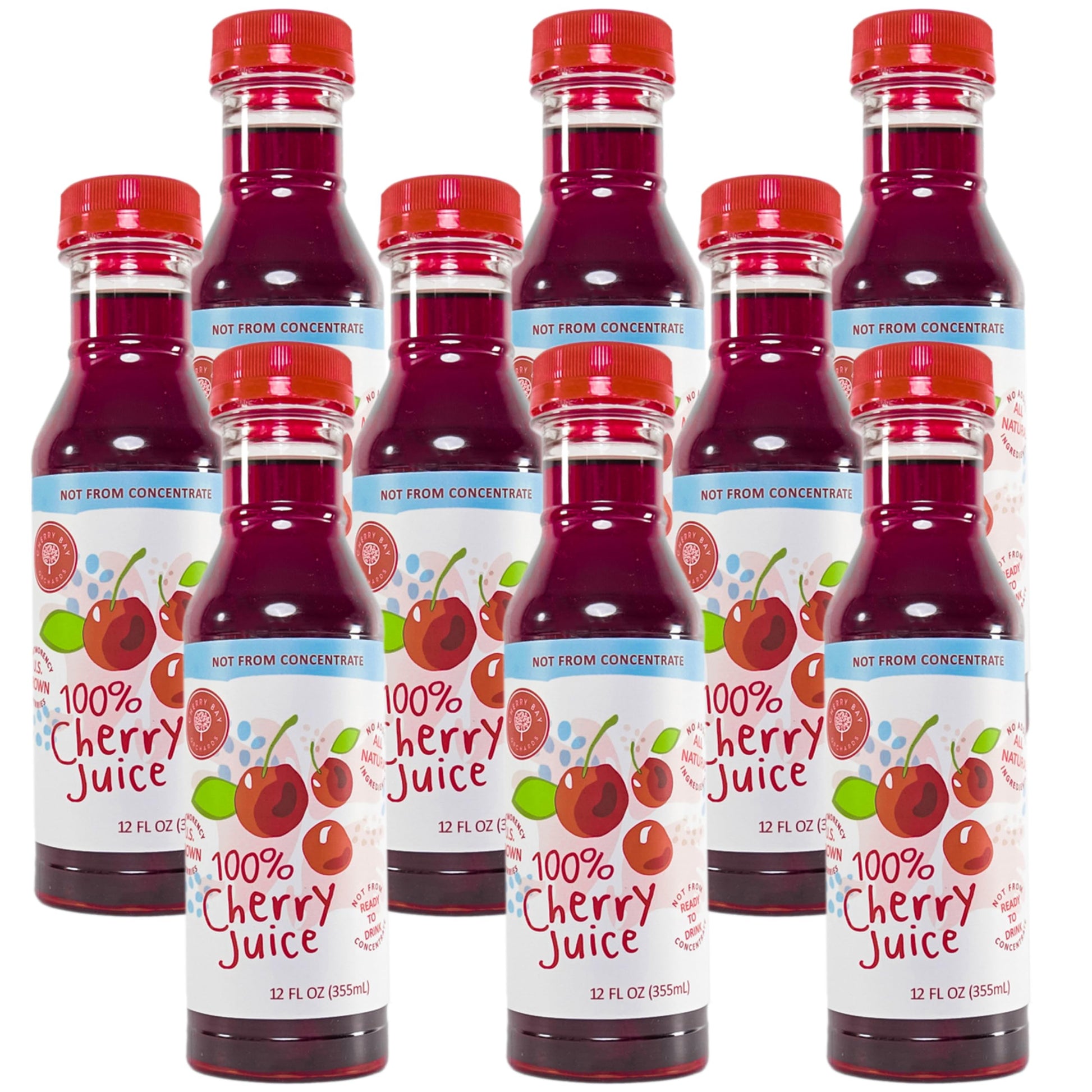Cherry Bay Orchards Montmorency Tart Cherry Juice  (9 pack  12oz Bottles)  100% Domestic, All Natural Ingredients, No Added S