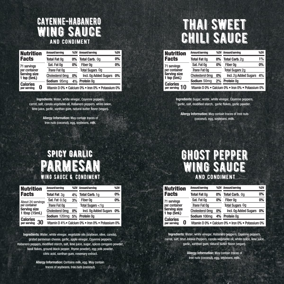 Melindas Wing Connoisseur Collection - Craft Wing Sauce Set, 12 Fl Oz (Pack of 4) - Includes Cayenne Habanero, Thai Sweet Chili, Spicy Garlic Parmesan,