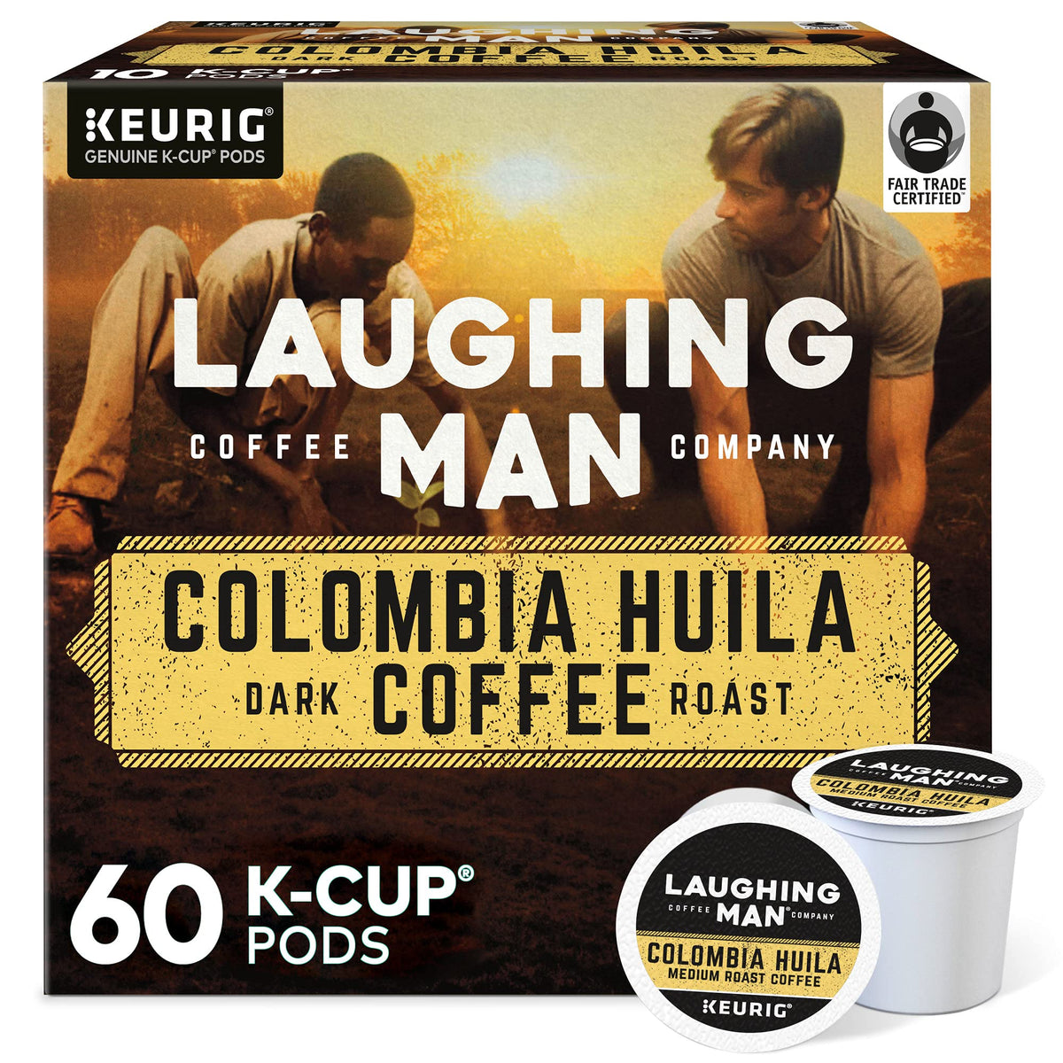 Laughing Man Colombia Huila Keurig Single-Serve K-Cup Pods, Dark Roast Coffee, 60 Count (6 Packs of 10)
