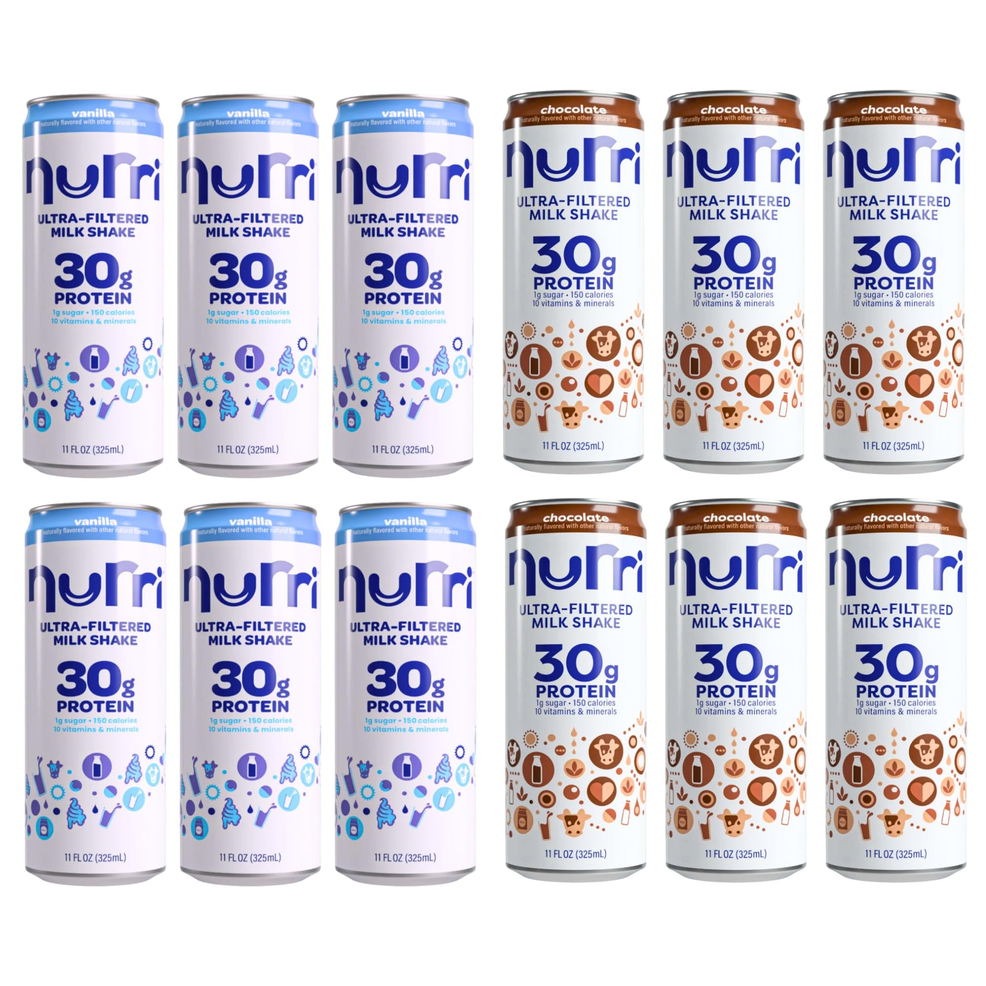Nurri Ultra-Filtered Protein Shake, 6 Count Vanilla & 6 Count Chocolate Flavors, 30g Protein, 11 Fl Oz Cans, Total12 Pack