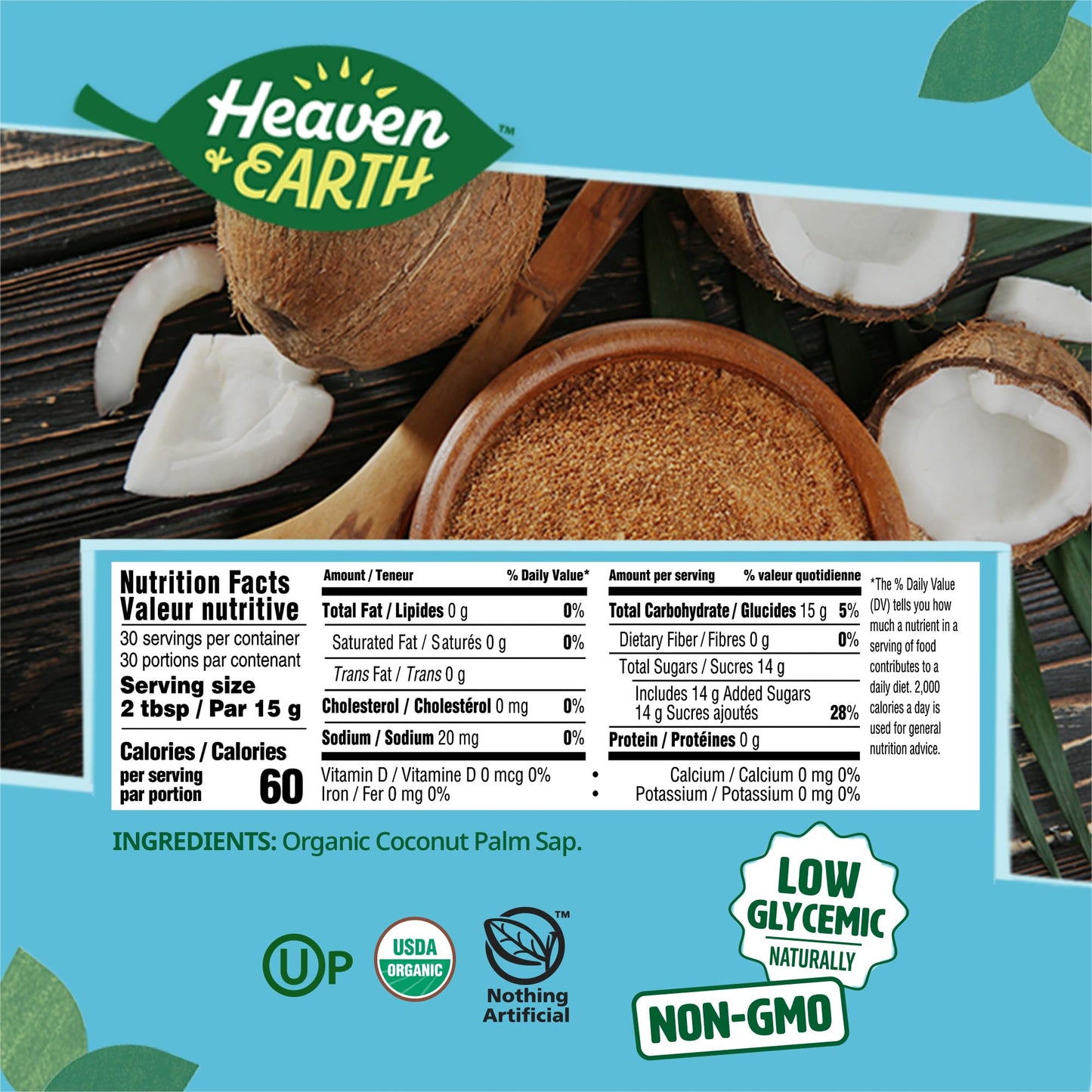 Heaven & Earth Organic Coconut Sugar, 16oz (2 Pack) | Low Glycemic | Unrefined Sugar Alternative | Natural Sweetener | Coconut P