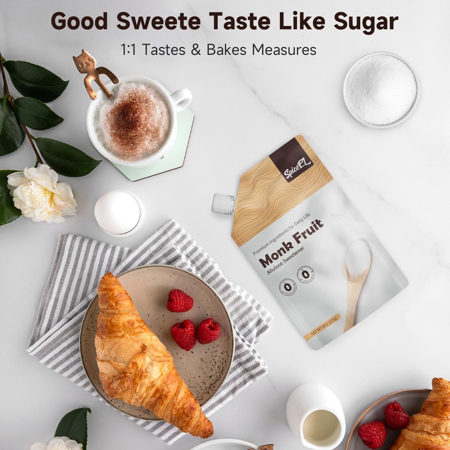 SPICEEL Monk Fruit Sweetener - Sugar Substitute, Gluten Free, Vegan, Keto Friendly - 8 oz