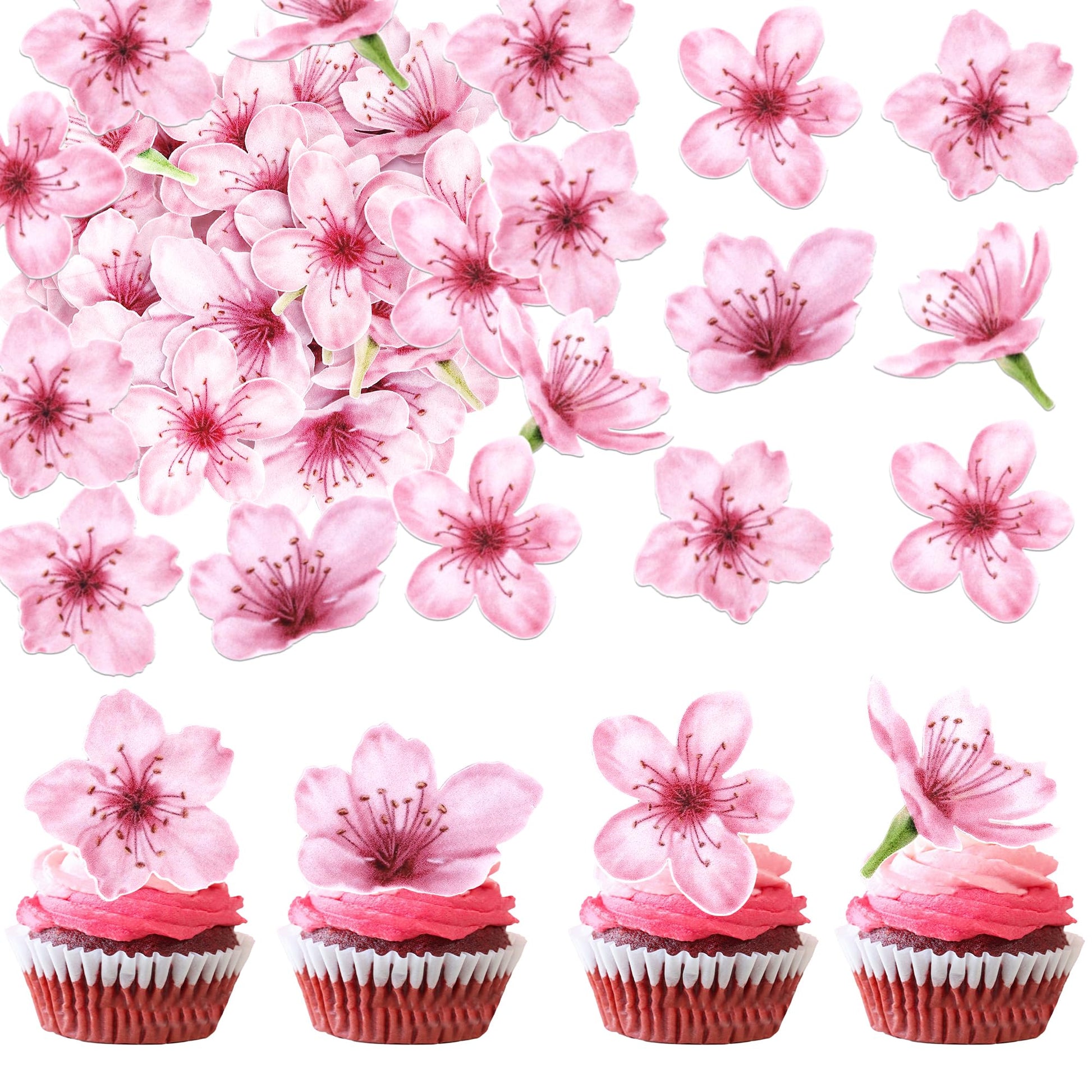 40 Pack Cherry Blossoms Cupcake Toppers Flowers Cake Decorations Wafer Paper Flowers Cupcake Topper For Baby Shower Kids Birthday Wedding Flowers Party Decorations Supplies.