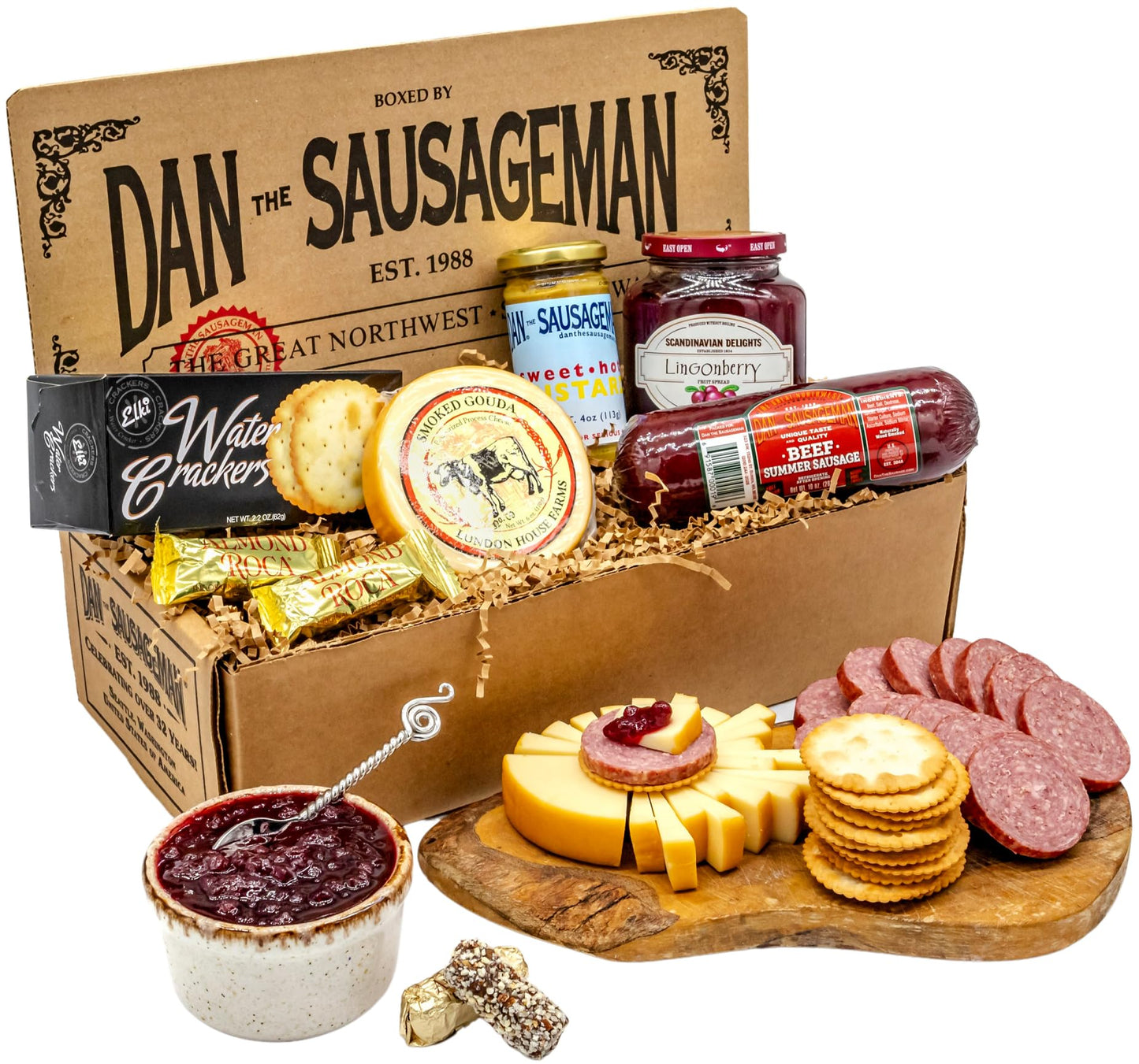 Dan The Sausageman Signature Gift (Nordic Fusion) Gift Basket – Gourmet Snacks With Summer Sausage, Cheese,  Ers, Lingonberry Sauce – Holiday, Thank You, Mother’S Day, Meat And Cheese, Snack Box