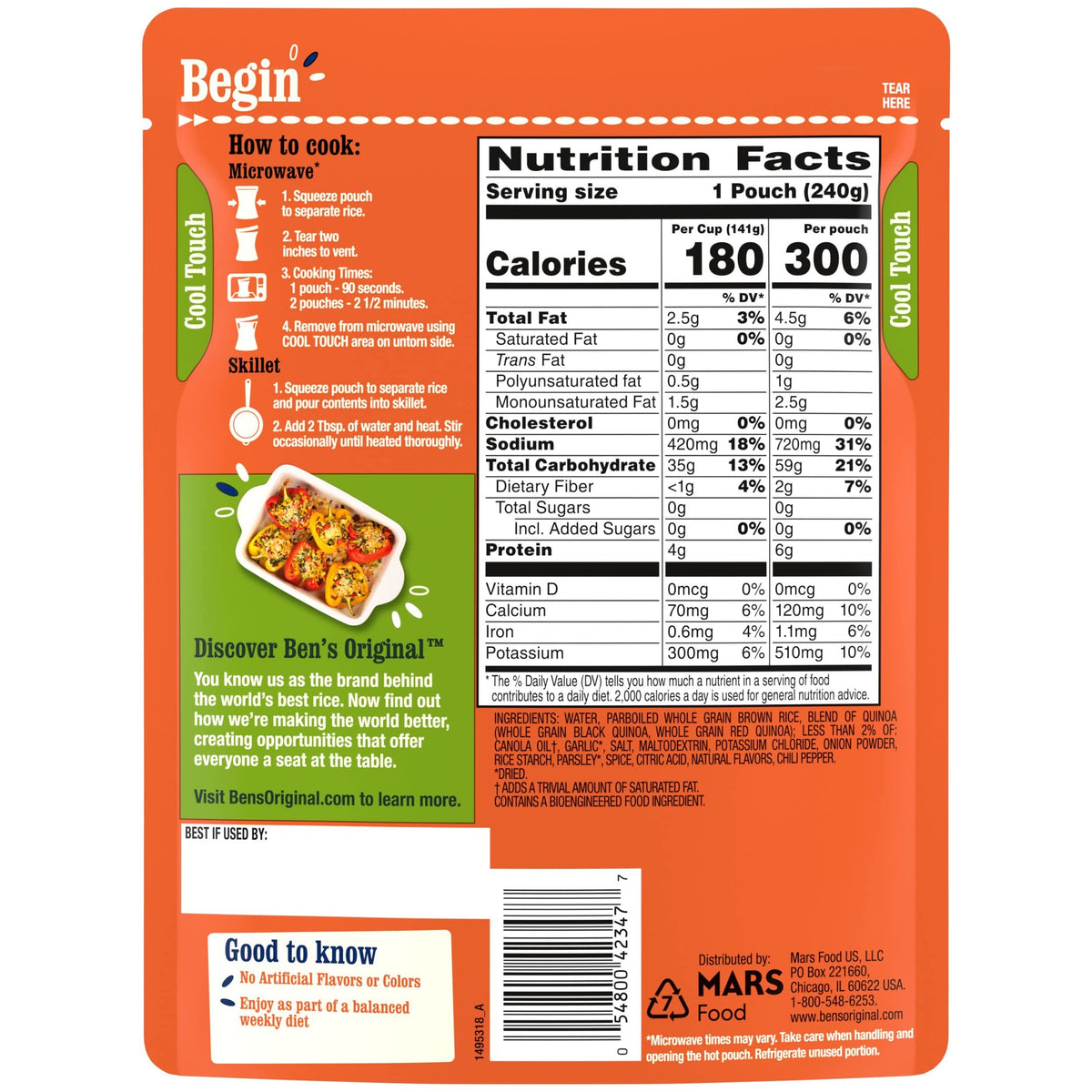 BENS ORIGINAL Ready Rice Whole Grain Medley Quinoa and Brown Flavored Rice, Easy Dinner Side, 8.5 oz Pouch (Pack of 12)