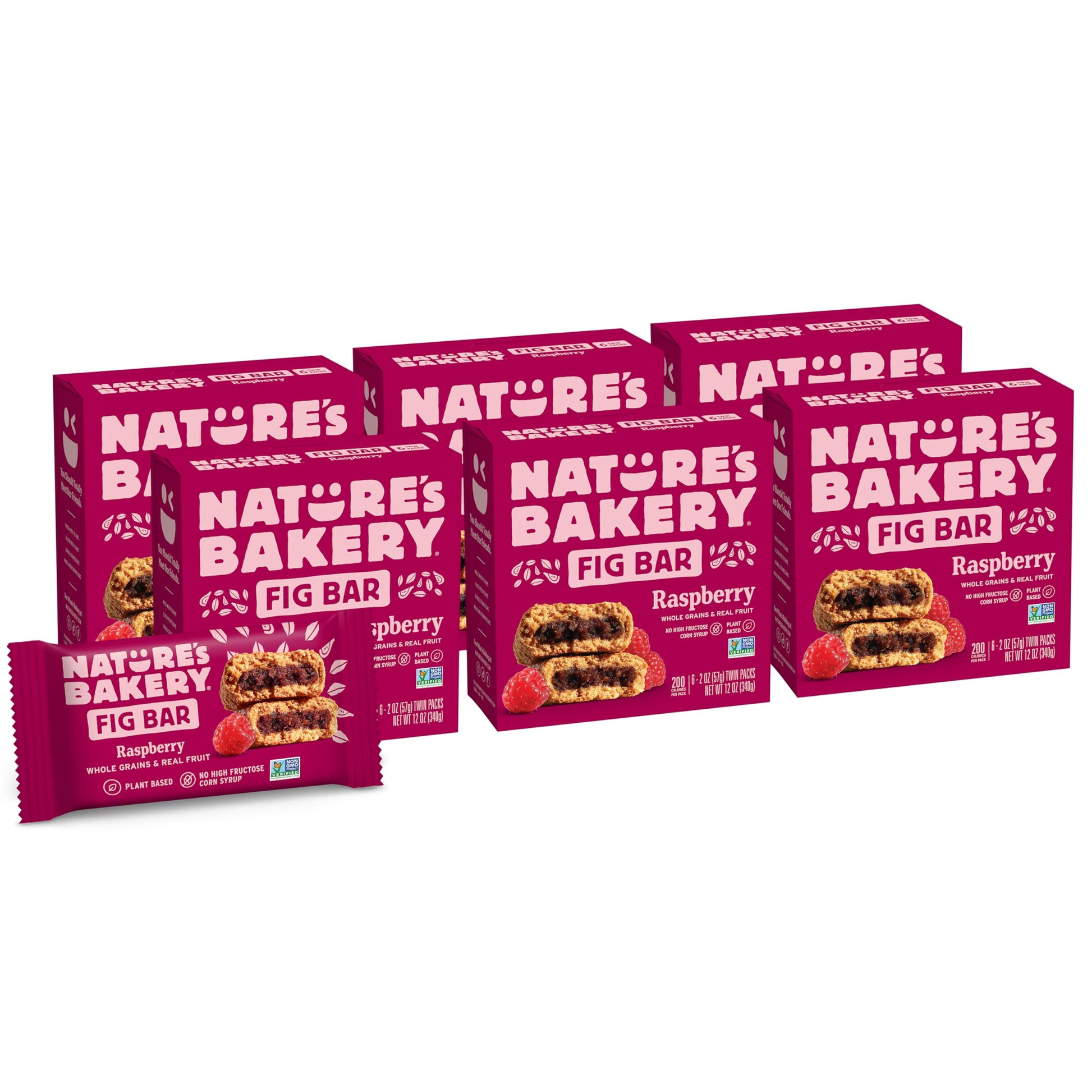 Natures Bakery Whole Wheat Fig Bars, Raspberry, Real Fruit, Vegan, Non-GMO, Snack bar, 6 Count (Pack of 6)