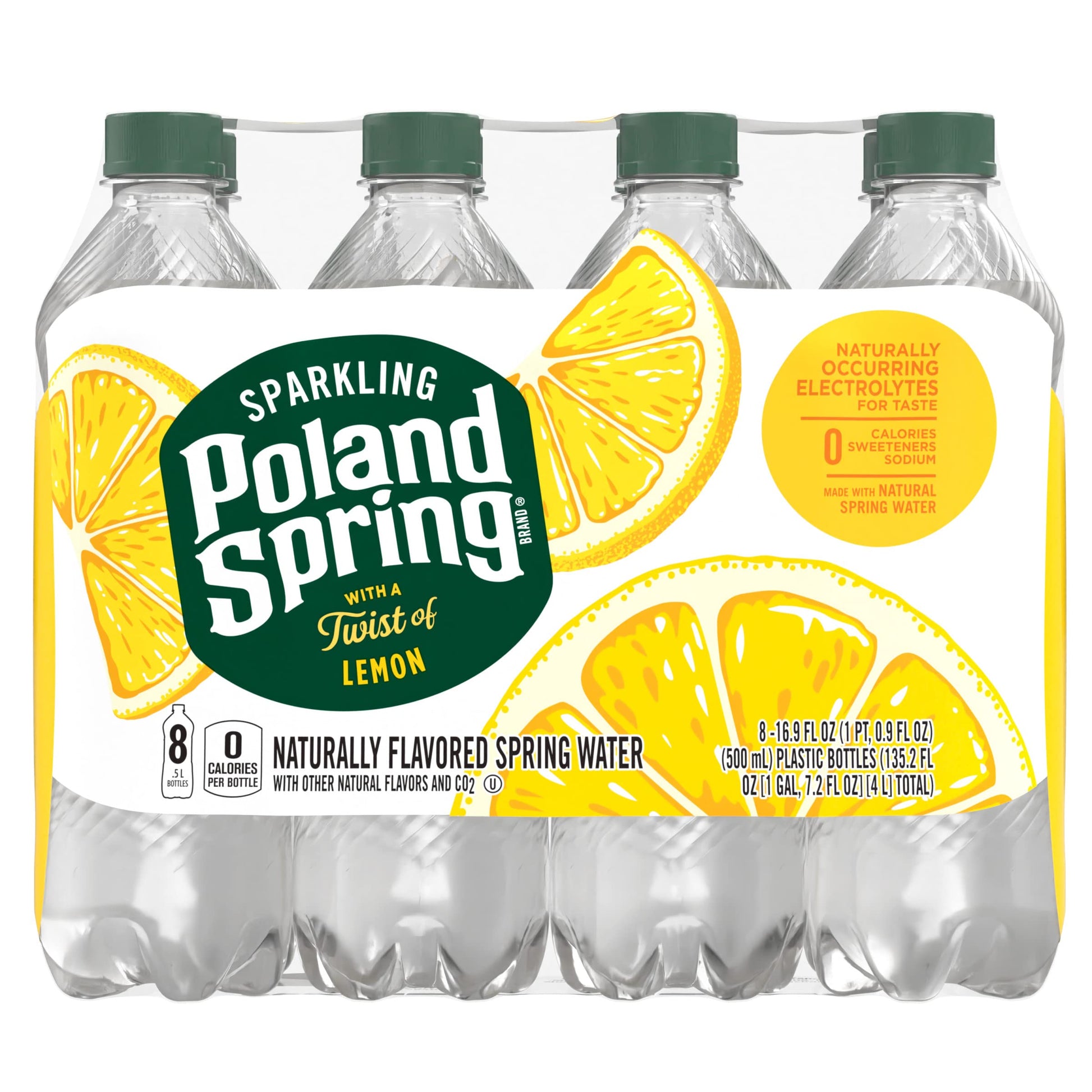 Poland Spring Sparkling Water, Lively Lemon, 16.9 Fl Oz (Pack of 8)