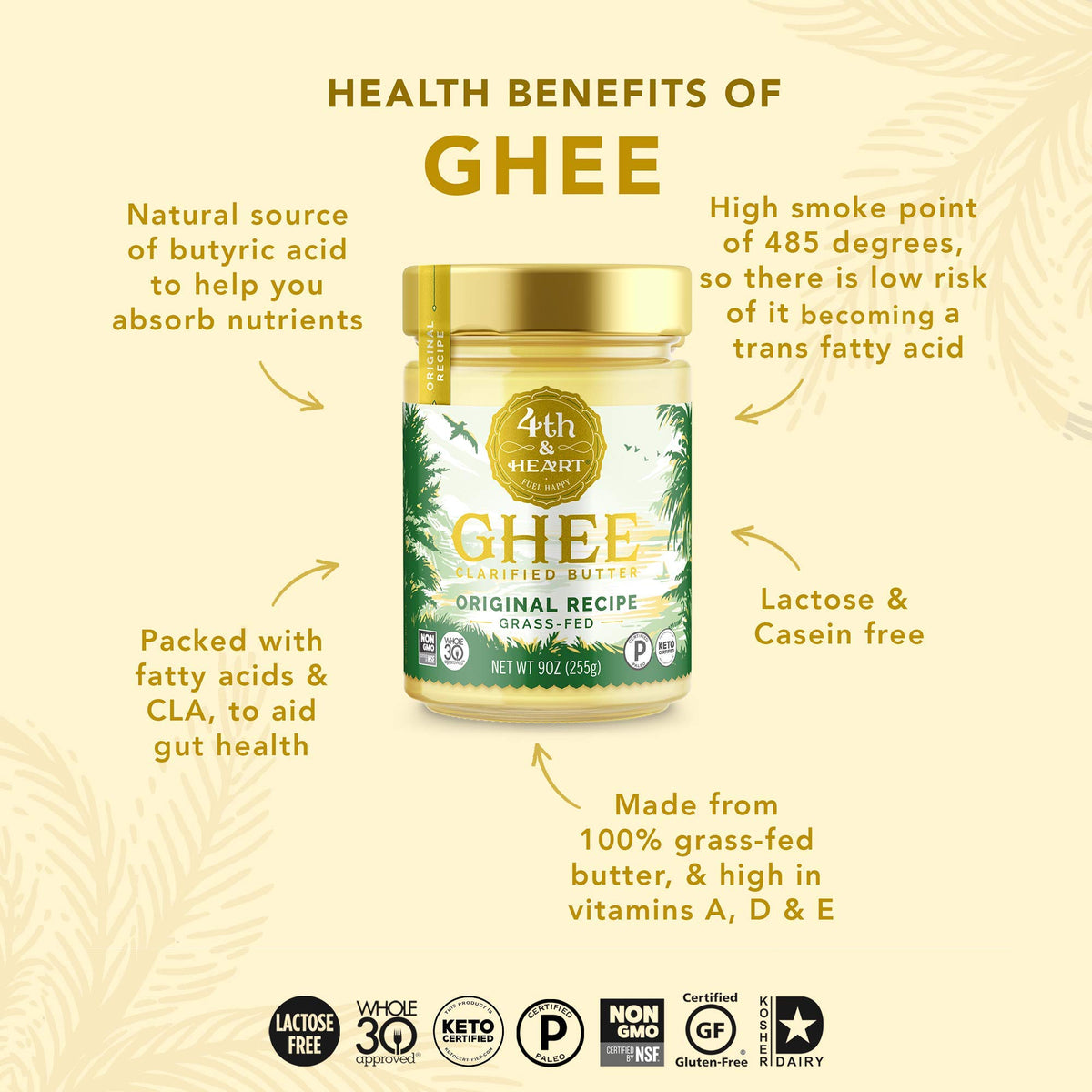 4th & Heart Grass-Fed Unsalted Ghee Sticks, Clarified Butter, Keto, Pasture Raised, Lactose and Casein Free, Certified Paleo and