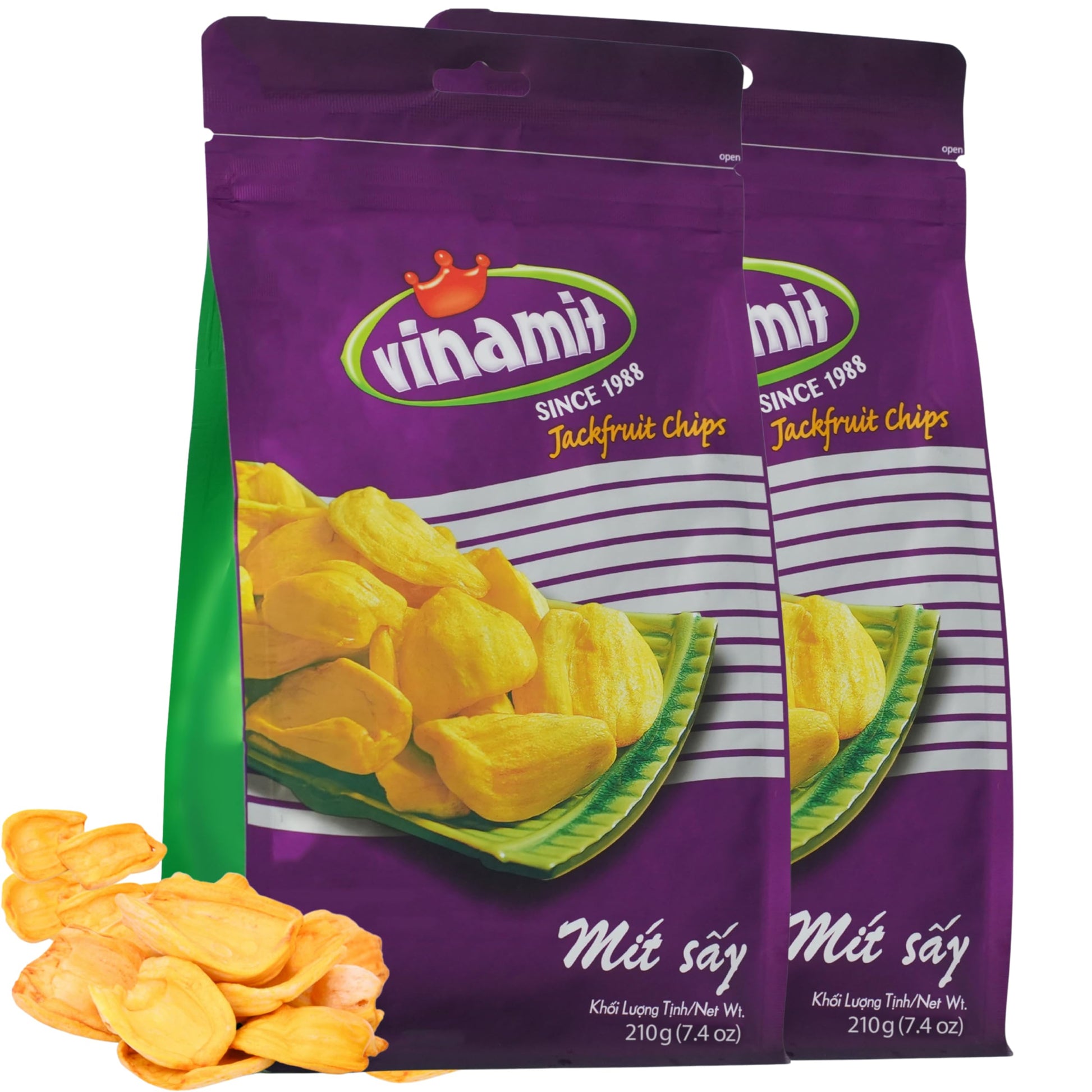 Vinamit Dried Jackfruit Chips | Vacuum Fried Dried Jackfruit | Pack 2 of 7.4 oz Bag | Naturally Sweet & Crispy | Gluten-Free, Ve