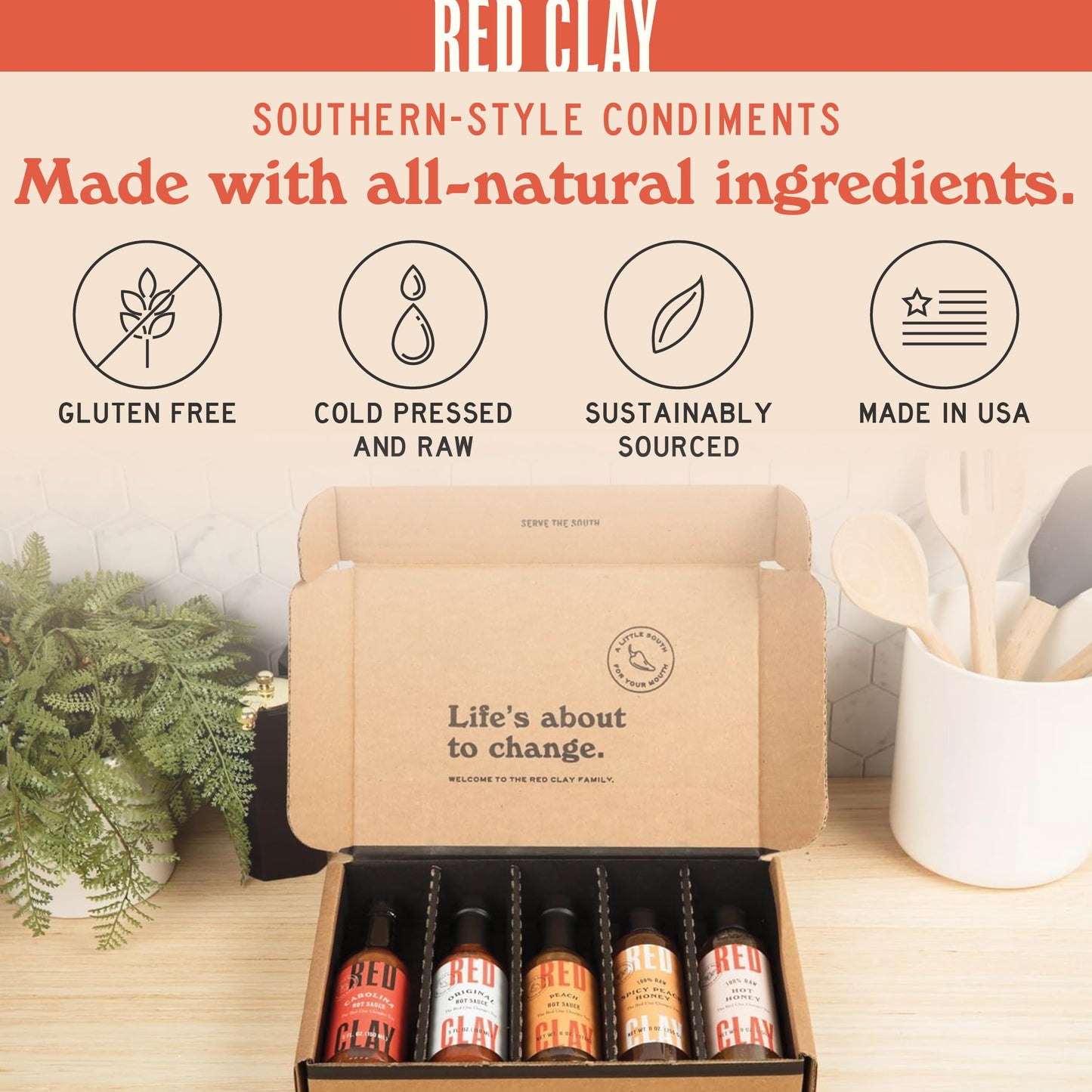 Red Clay Hot Sauce Whole Shebang Variety Pack - 5 Piece Assortment of Original, Carolina Hot, Verde, Hot Honey & Southern Honey