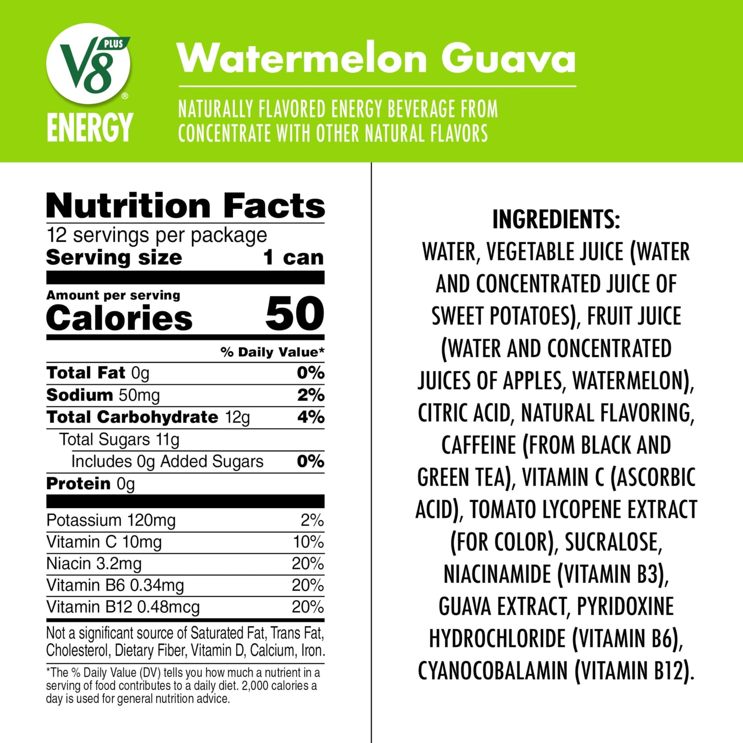 V8 Energy Watermelon Guava Drink, Pack of 12 (8 Fl Oz), Model 200000029313