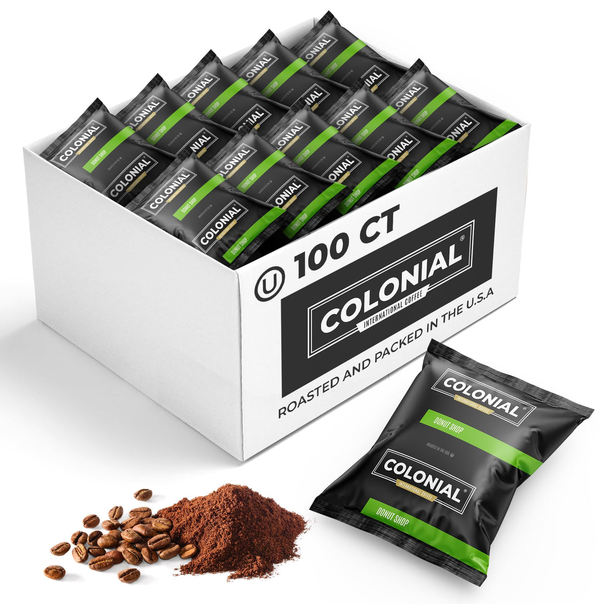 Colonial Coffee 100 Count Single Pot Coffee Packets - 100% Arabica Donut Shop Blend Medium Roast | Pre-Measured Frac Packs for 1
