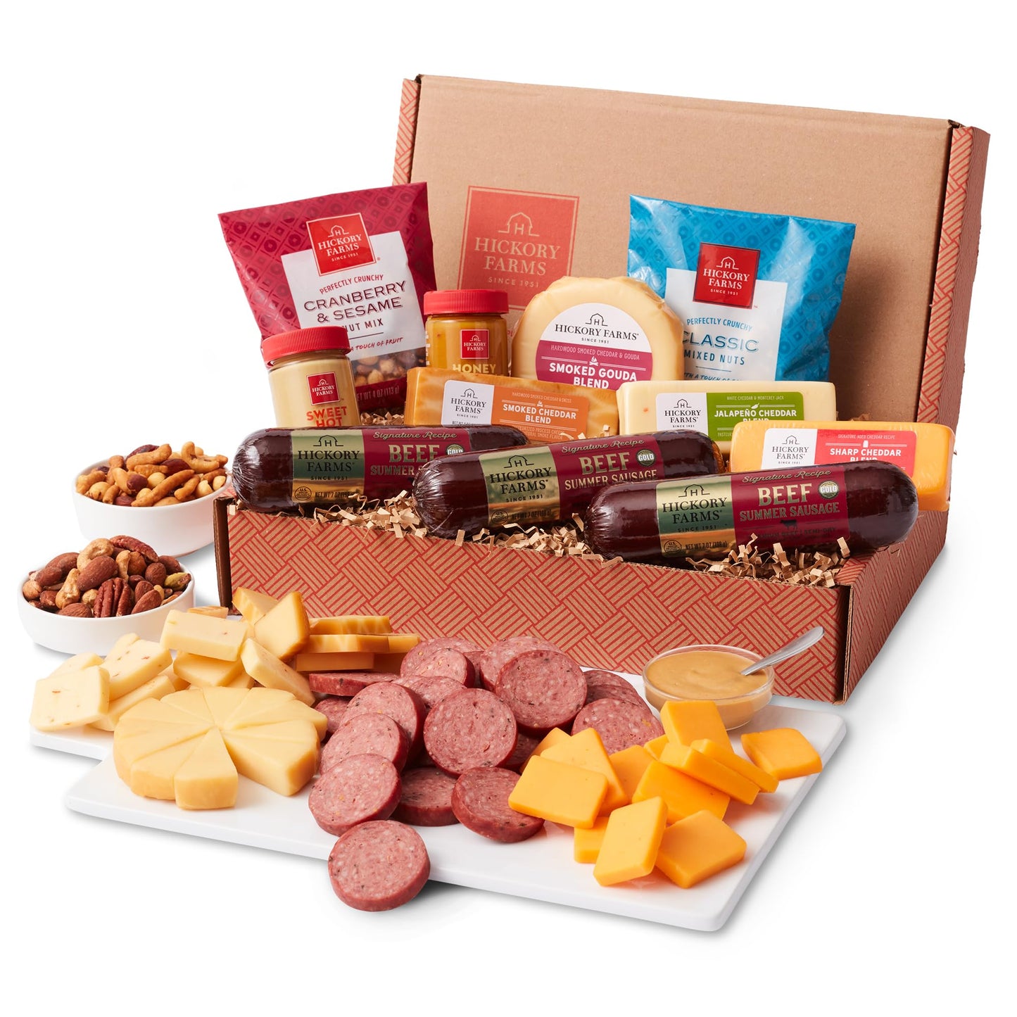 Hickory Farms Signature Beef Meat And Cheese Gift Basket (Large) - Box Set | Charcuterie Board Food | Summer Sausage | Fathers Day | Mothers Day | Easter | Christmas | Holiday | Housewarming | Gourmet | Sympathy | Care Package