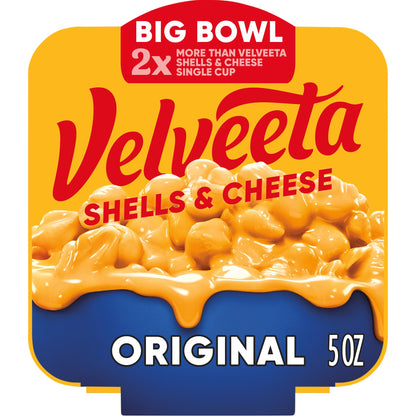 Velveeta Shells & Cheese Original Shell Pasta with 2X the Creamy Shells Big Bowl Microwave Meal, 5 oz Tray