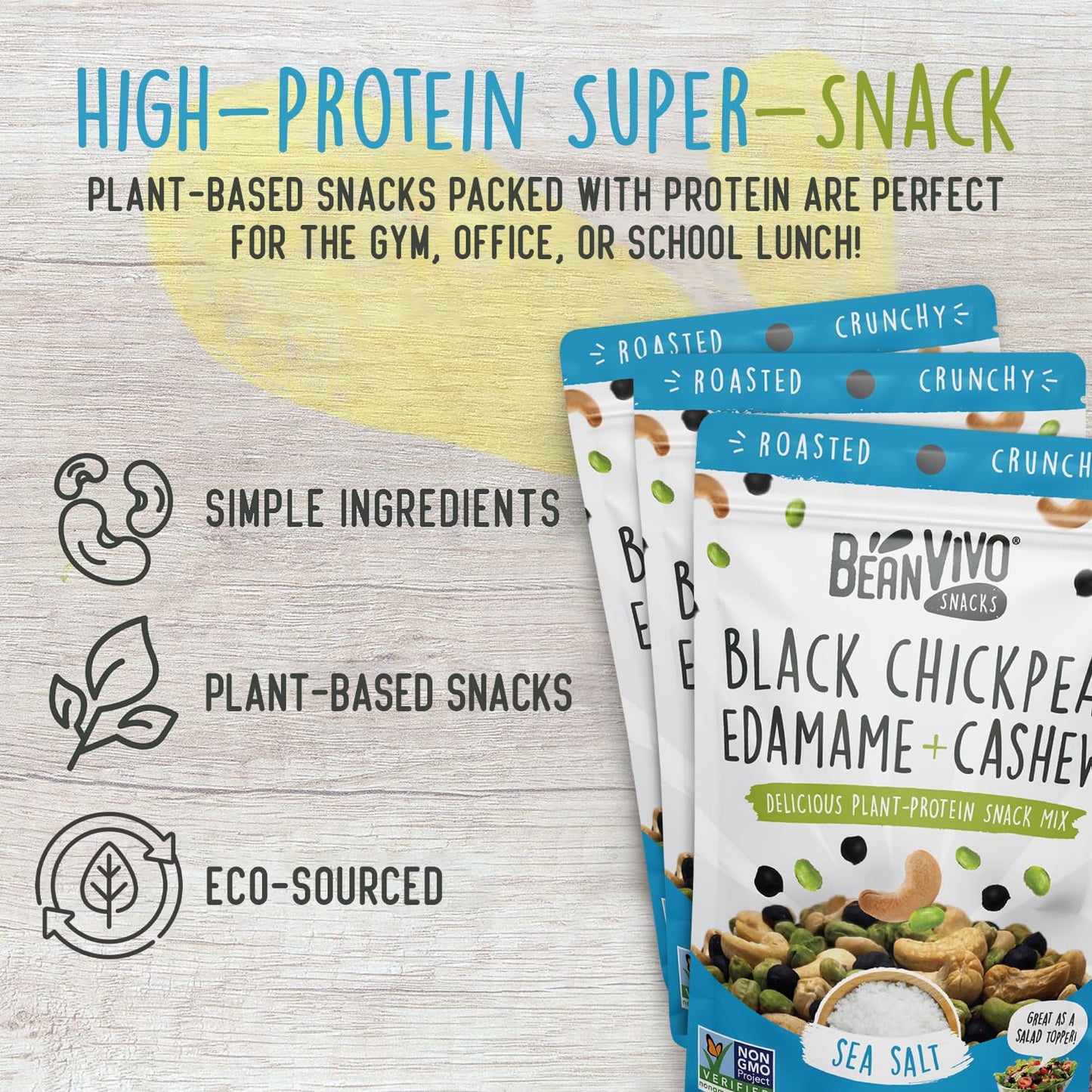 BeanVIVO Healthy Snacks - Vegan & Gluten Free, 7g Protein, 5g Fiber, 4.5 oz Pouches, 3-Pack
