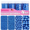 Blue Pearl Sprinkles for Cake Decorating, 11.3 Oz Edible Pearls Sugar Large Capacity 4 Jars Set for Baking Cookie Ice Cream Cupc