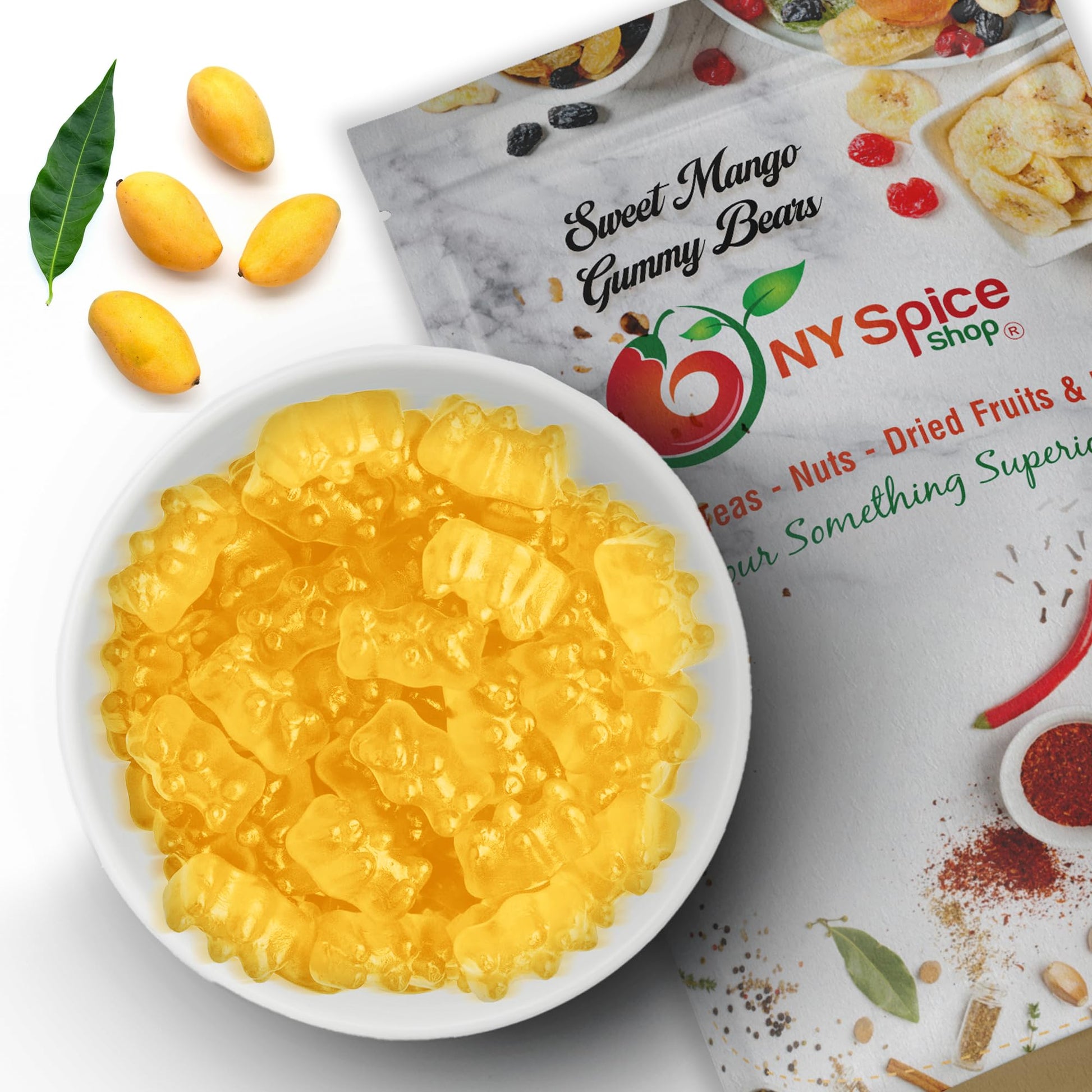 Ny Spice Shop Sweet Mango Gummy Bears Bulk - 1 Pound Gummies Bears Candy - Gummies Fruit Snacks - Chewy Candy - Flavor Gummy Candies - Gummi Bear Gift For All Occasions