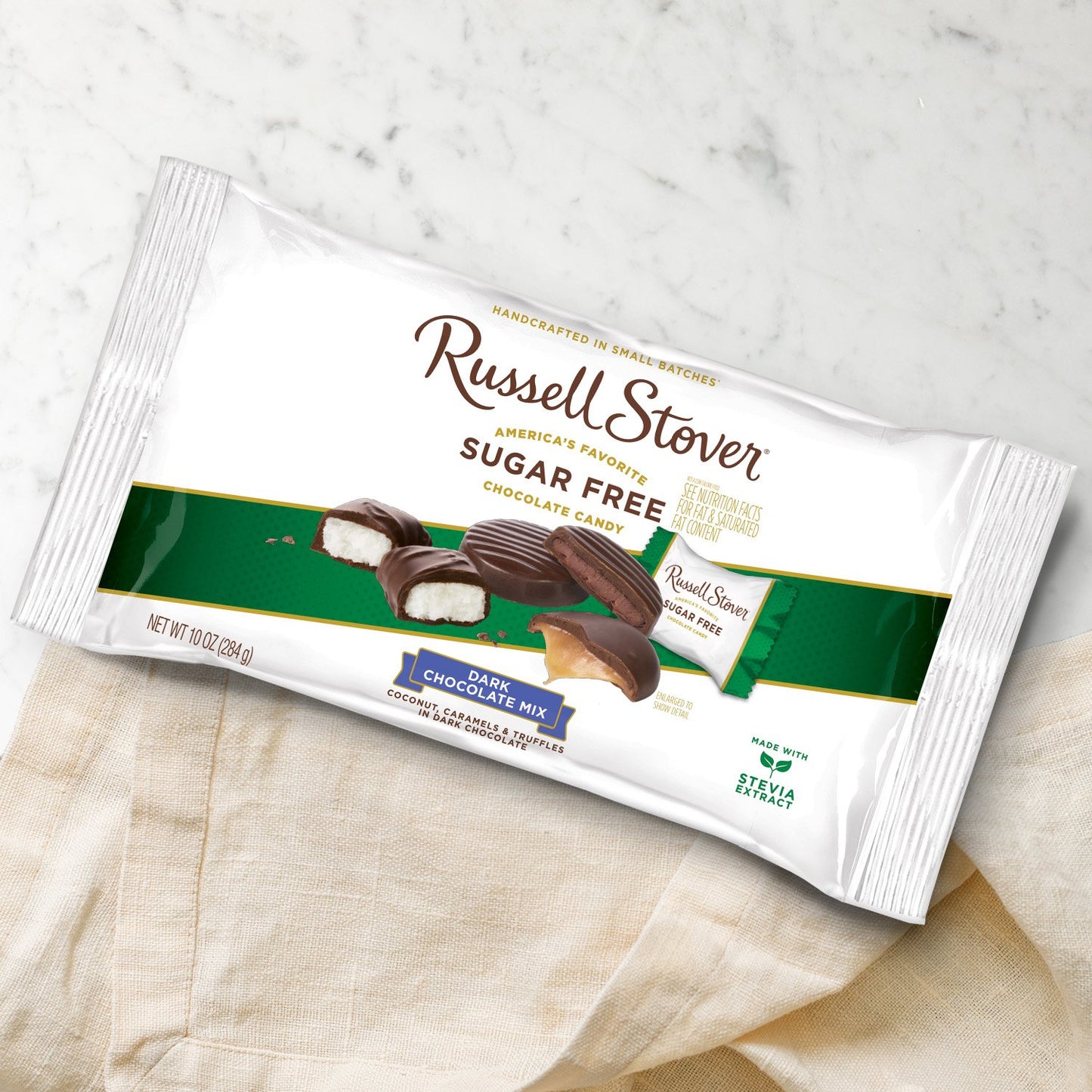 Russell Stover Sugar-Free Dark Chocolate Mix, 10 Ounce Candy, Individually Wrapped Bars, Sweetened With Stevia