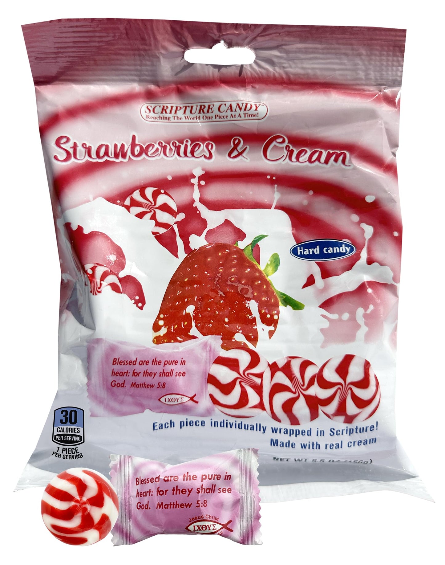 Scripture Candy, Strawberry & Cream Hard Candy 5.5 Ounce Bag, 25 Pieces