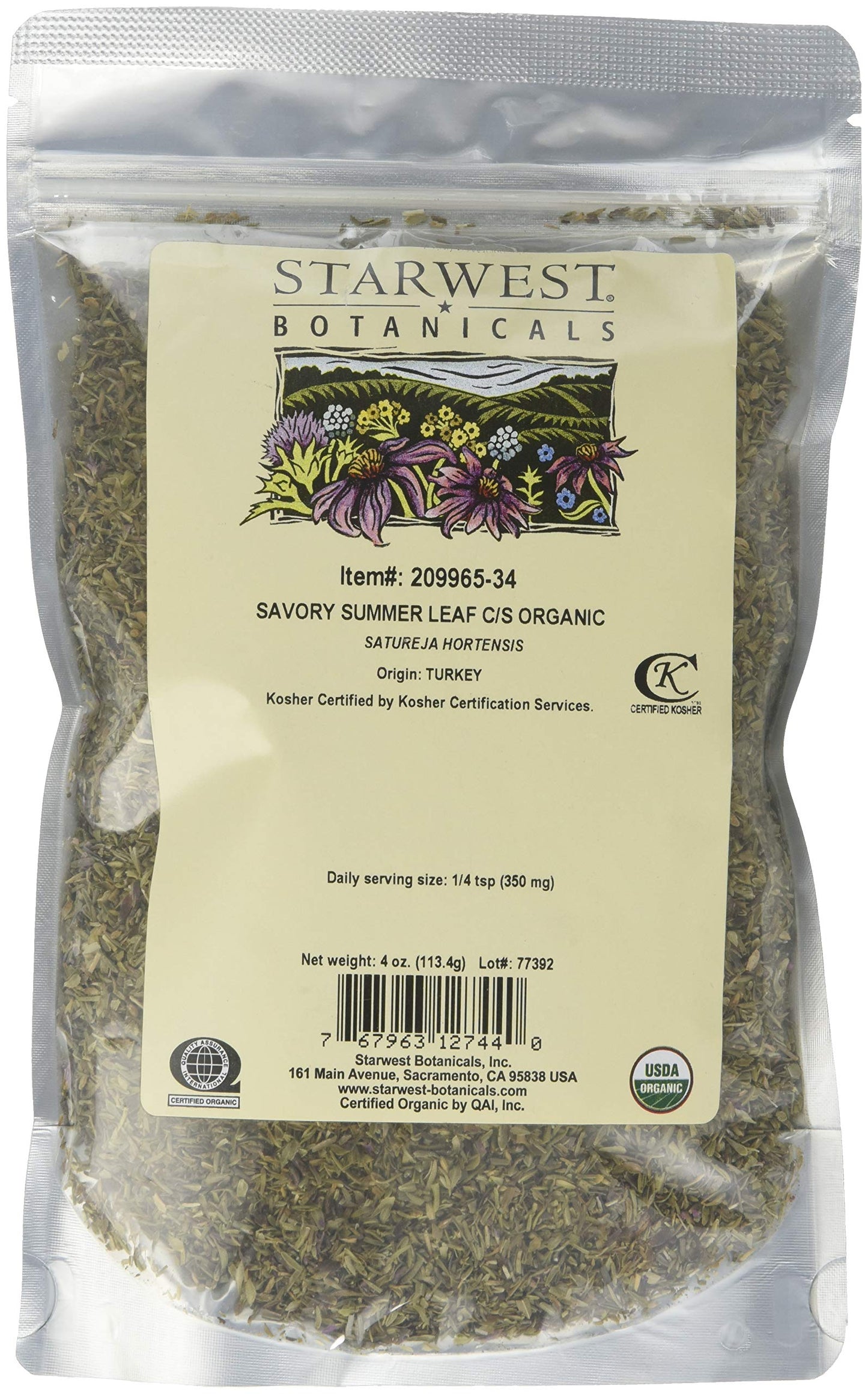 Starwest Botanicals Organic Savory Leaf Cut & Sifted, 4 Ounces