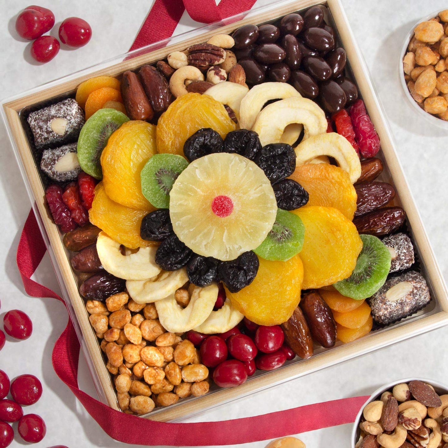 A Gift Inside Festive Holiday Gift Tray - Dried Fruit, Nuts & Chocolates - 3.5 Pound