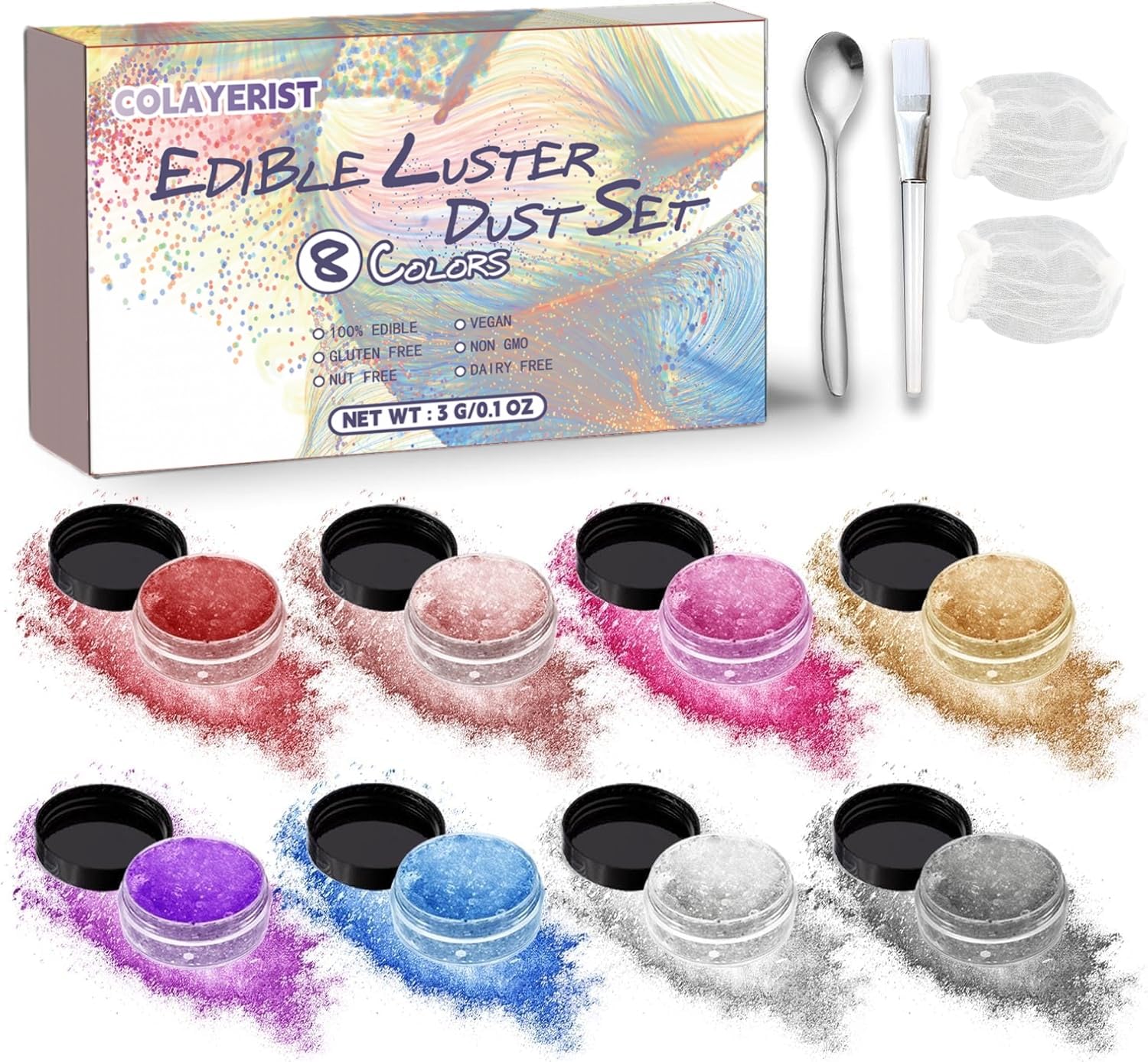 Colayerist Edible Glitter  8 Colors Edible Glitter For Mixed Flavors Drinks Cakes Cookies  Food Grade Vegan Luster Dust Edible  Drink Mixed Flavor Sparkling Drink Food Cake Glitterr Burst Item  3G/Bottle