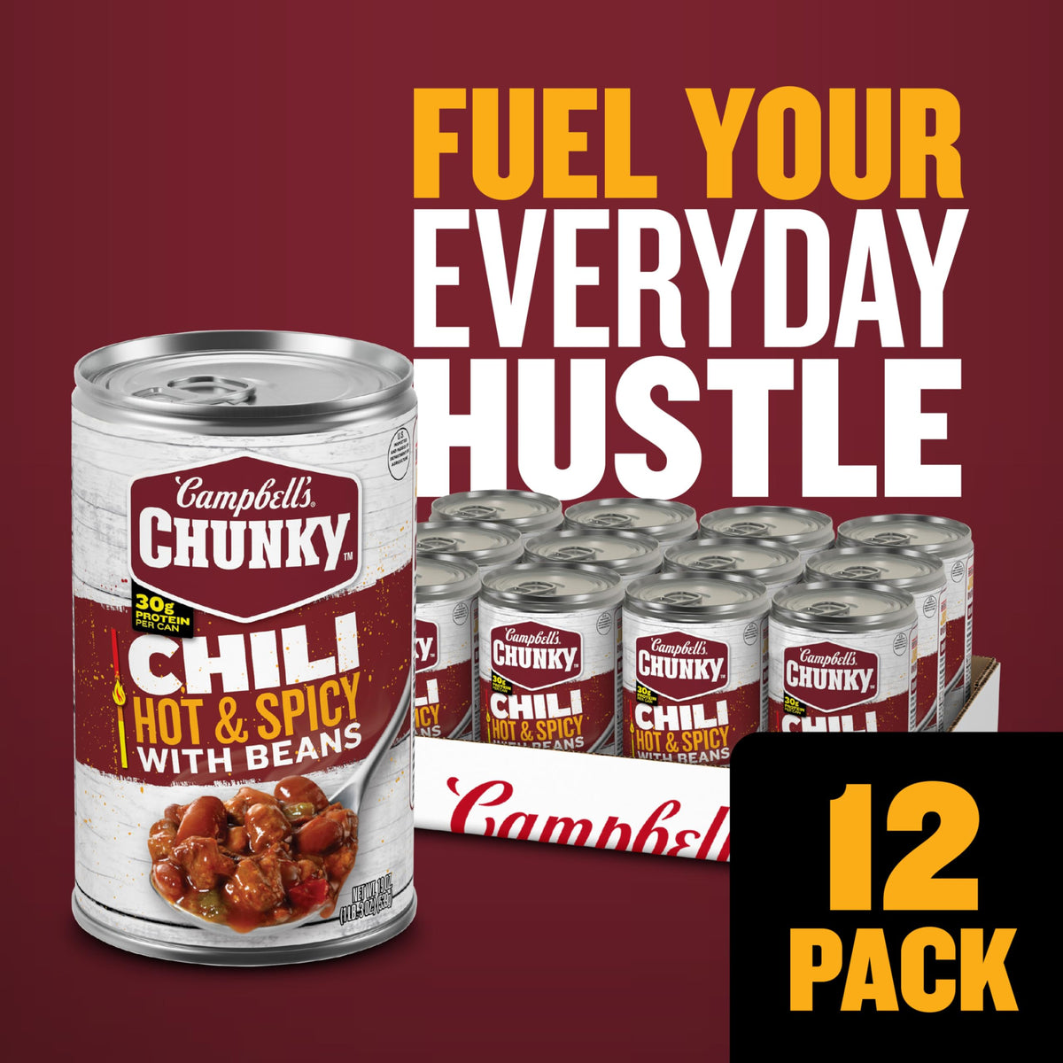 Campbell s Chunky Hot & Spicy Chili with Beans, 19 oz Can (12 Count)