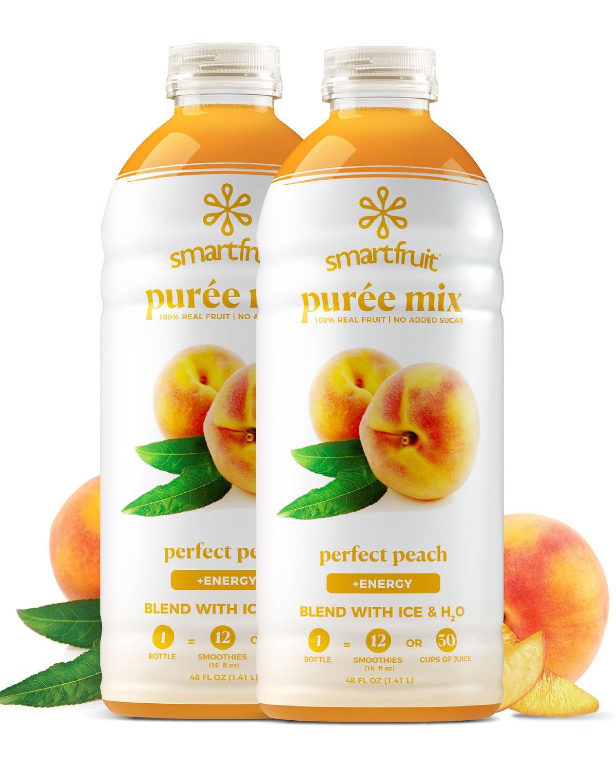 Smartfruit Perfect Peach + Energy, 100% Real Fruit Pur  e, Non-GMO, No Additives, Vegan - 48 Fl. Oz - 2 Pack