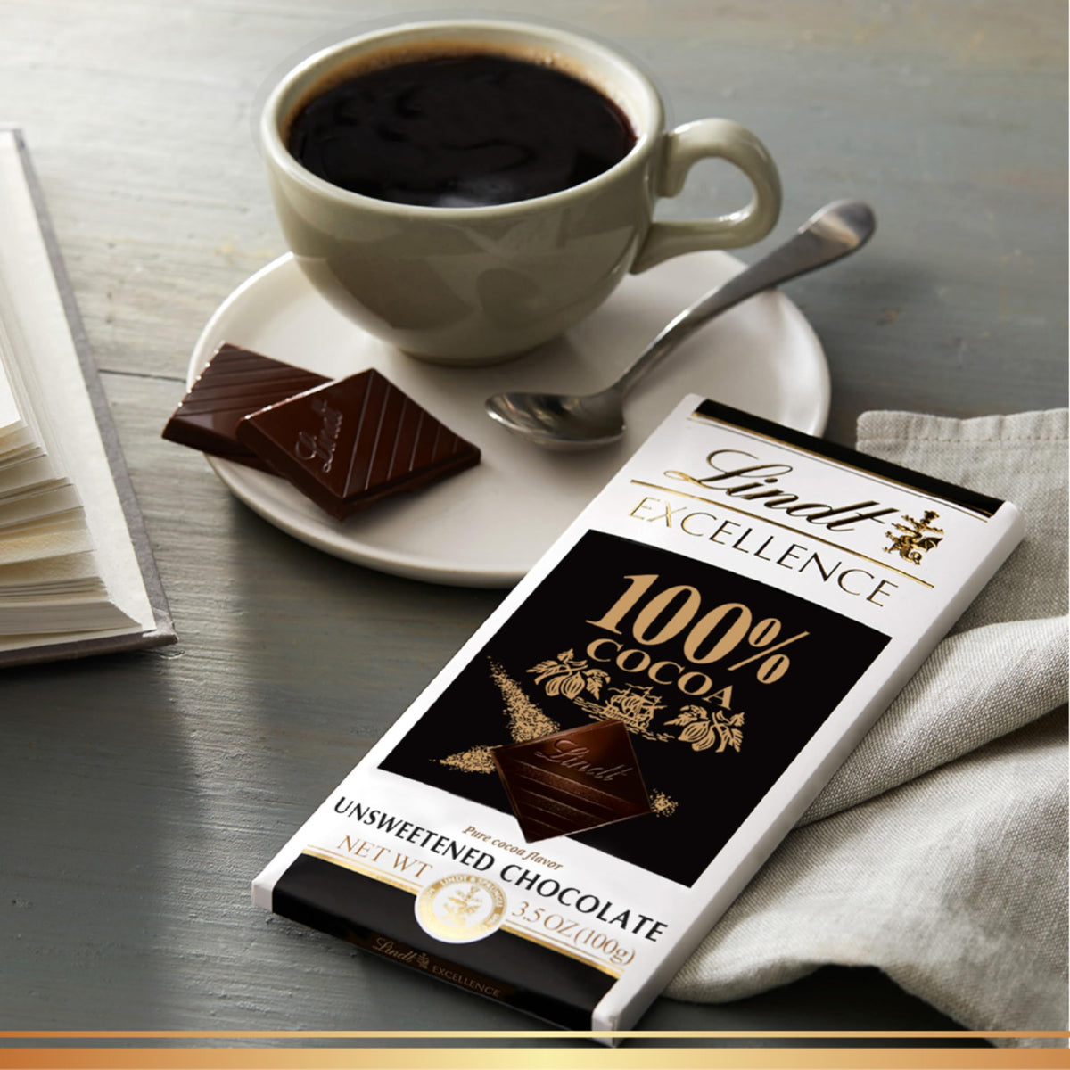 Lindt EXCELLENCE 100% Cocoa Dark Chocolate Bar, 1.7 oz, Pack of 18 - Ideal Mother’s Day Gift