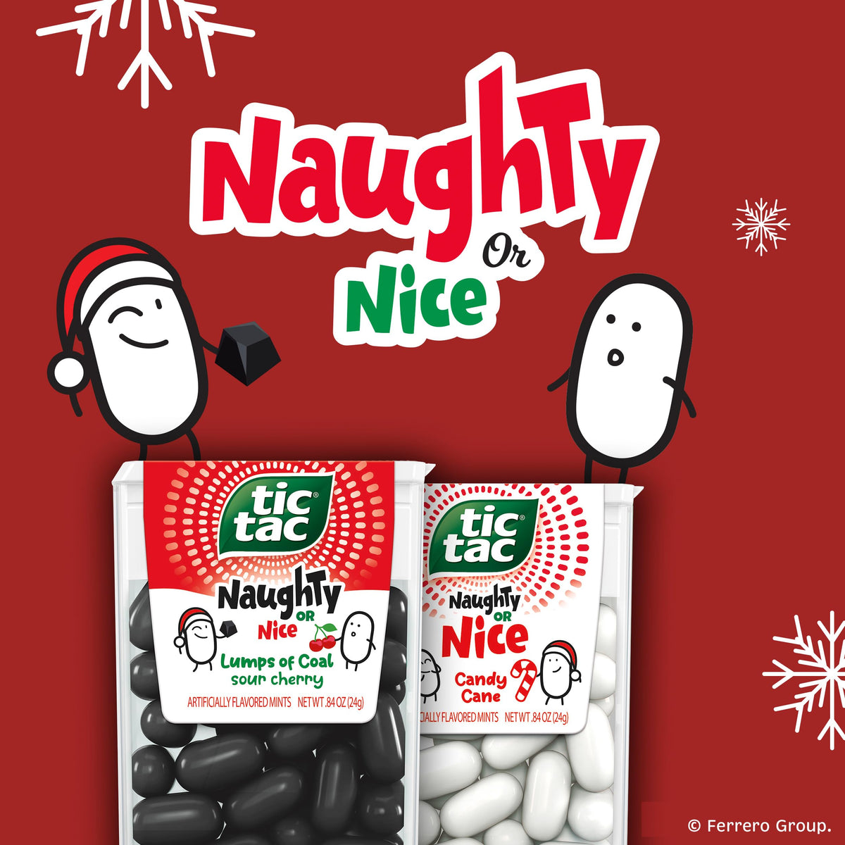 Tic Tac Naughty or Nice Candy Cane Mints, Hard Peppermint Mints, Stocking Stuffer, 12 pack of 0.84 oz each
