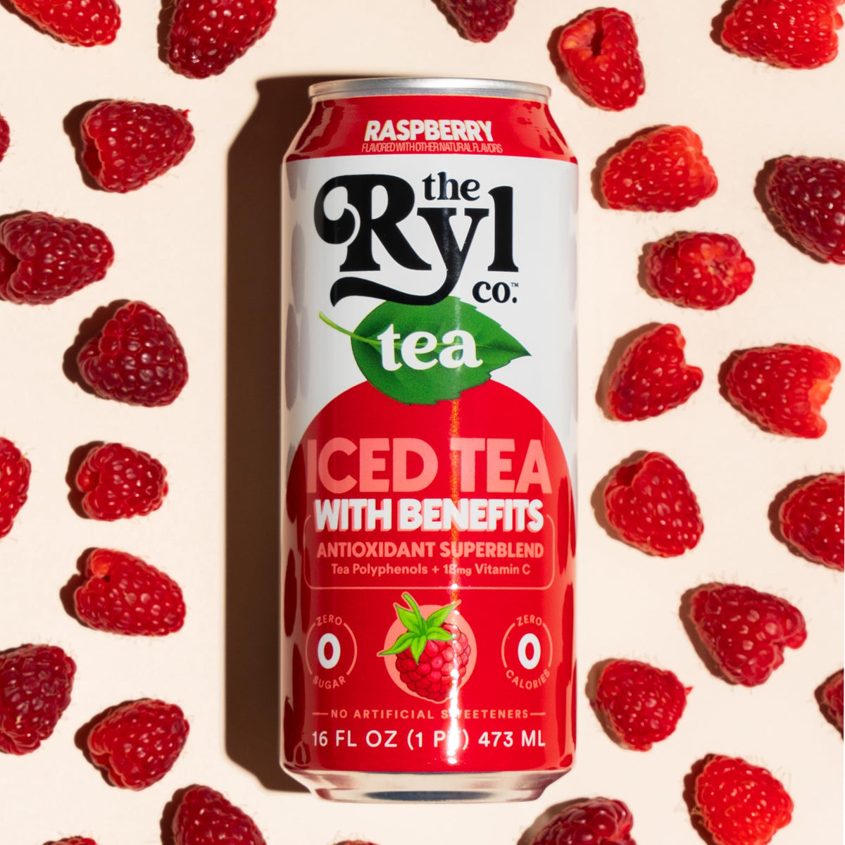 Ryl Iced Tea, Raspberry, Antioxidant Superblend, Zero Sugar, Low Carb, Zero Calorie Iced Tea, 16.0 Fl Oz (12-Pack)