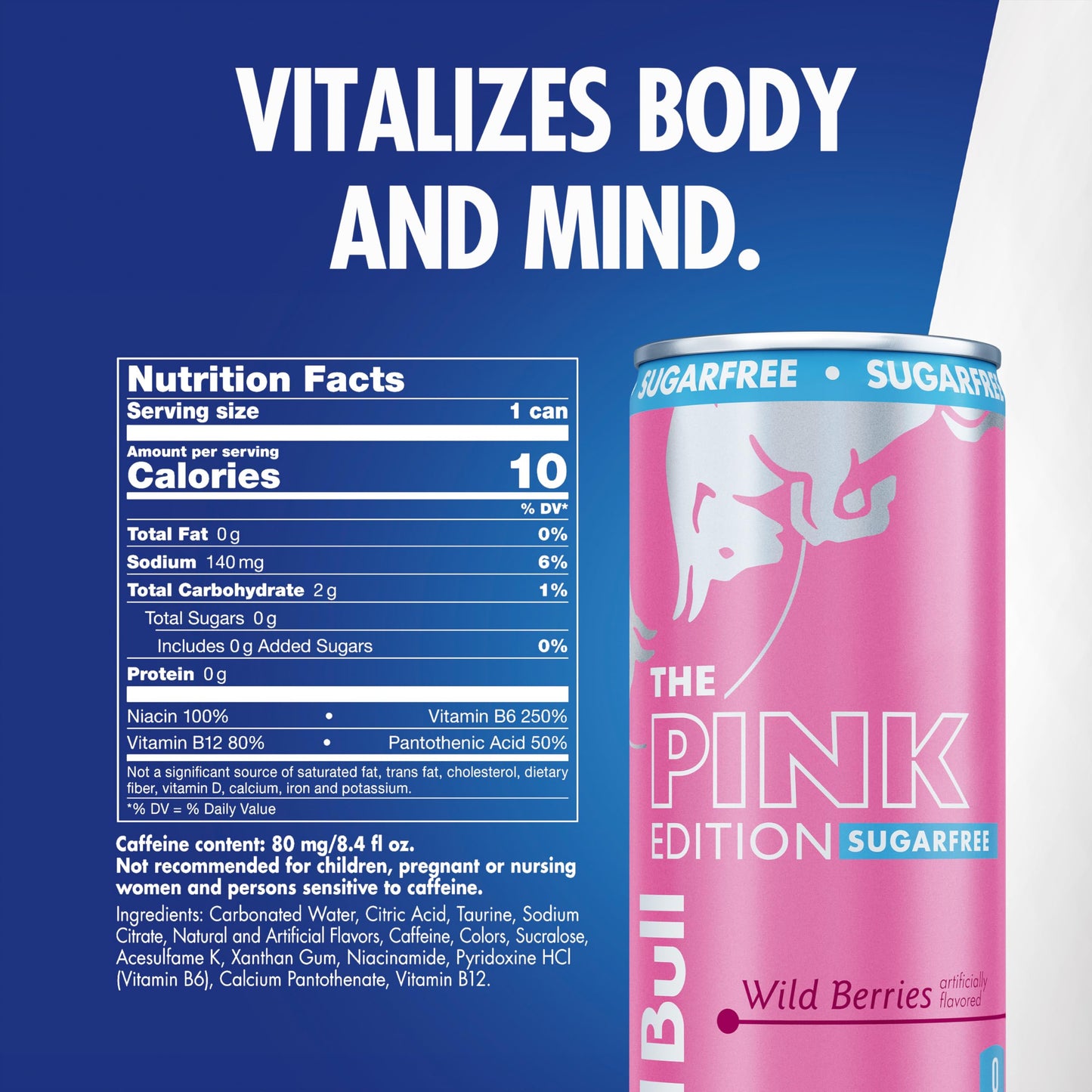 Red Bull Sugar-Free Energy Drink, Wild Berries, 80mg Caffeine, 8.4 Fl Oz, 24 Pack (6 x 4 Cans)