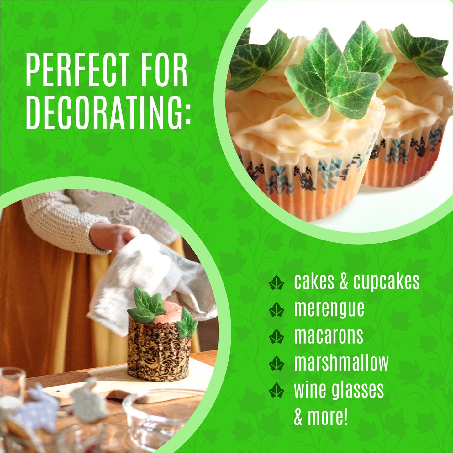 Sugar Robot Edible Ivy Leaves - Small Size 1.5x1.5 - Set of 24 - Vanilla - Premium Crafted in the USA