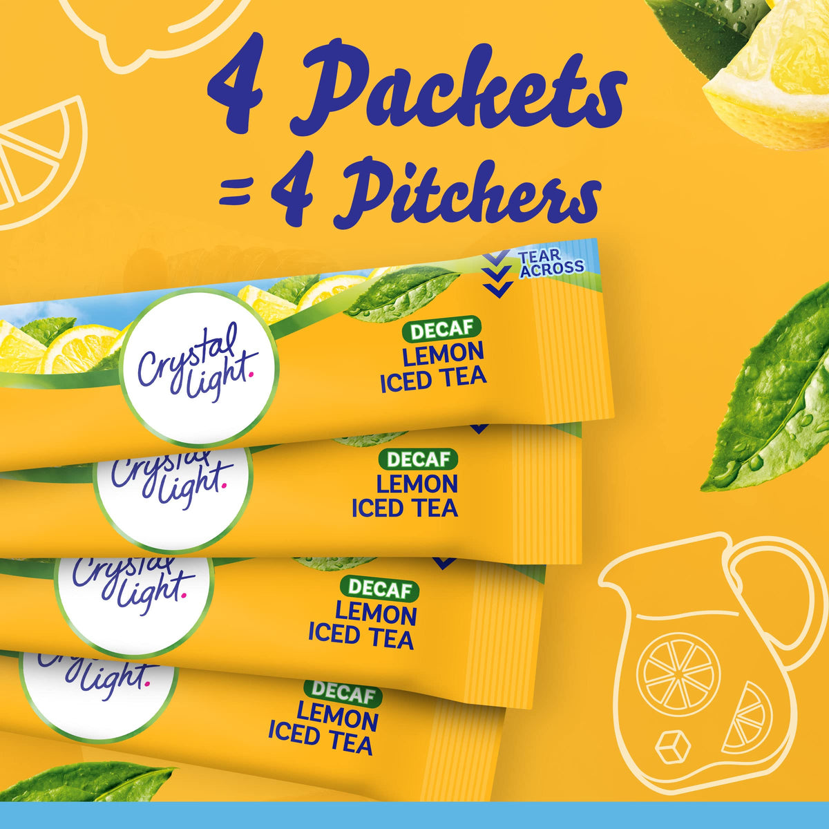 Crystal Light Sugar-Free Decaffeinated Lemon Iced Tea Naturally Flavored Powdered Drink Mix 4 Count Pitcher Packets
