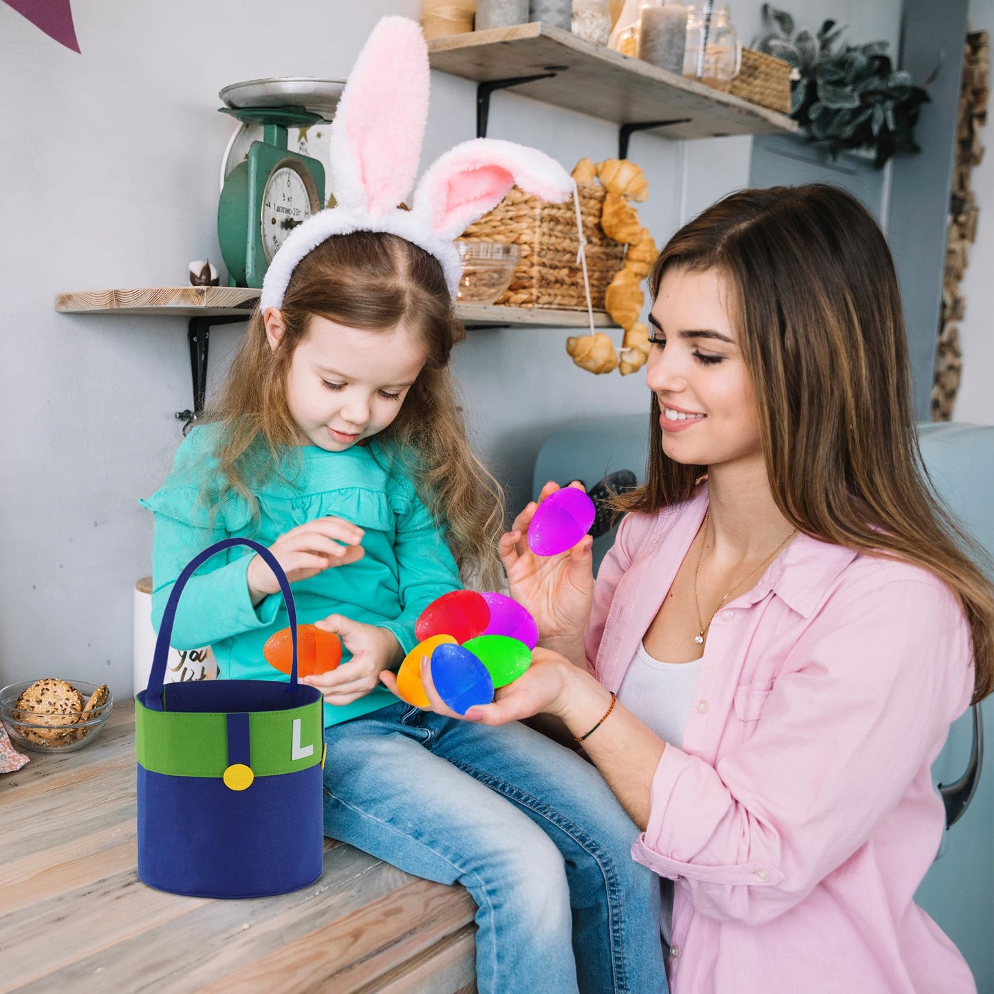 Easter Basket With Handles For Kids, Happy Easter Gift For Easter Egg Hunts Decorations Candy Gifts Storage (Ma B)