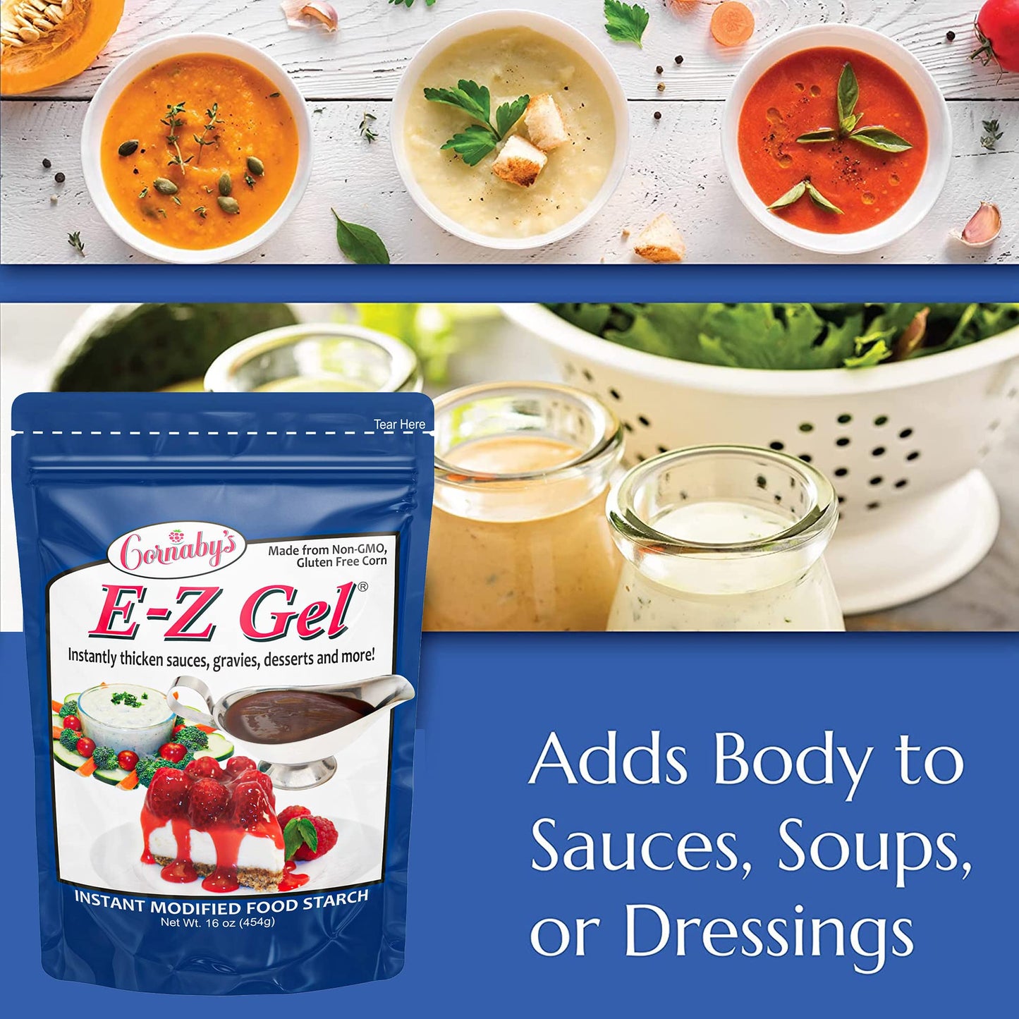 Cornaby'S E-Z Gel Instant Food Thickener, 16Oz. Gluten-Free, Non-Gmo, All-Natural, Instant Food Starch Granules For Thickening S