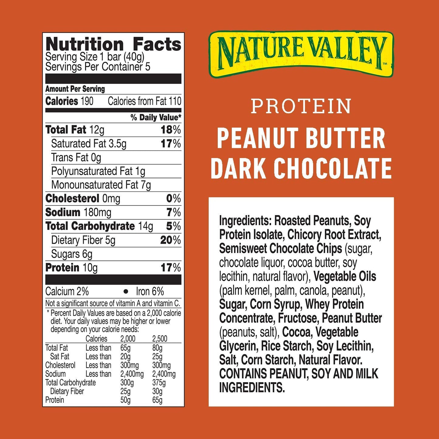 Nature Valley Chewy Granola Bar, Protein, Gluten Free, Peanut Butter Dark Chocolate, 5 Bars-1.42 Ounce each bar, 7.1 Ounce (Pack