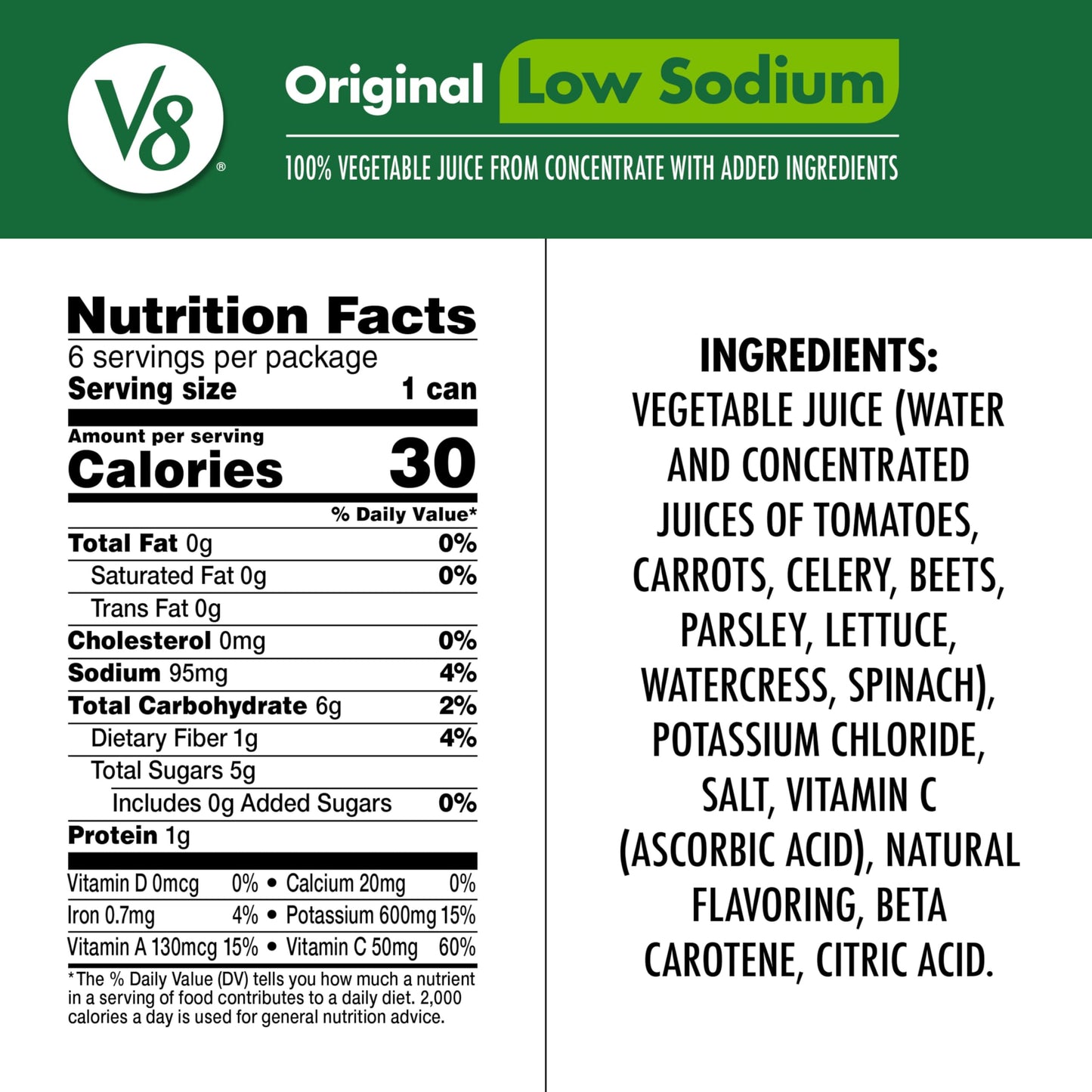 V8 low sodium VEGETABLE JUICE 5.5oz 12 cans total