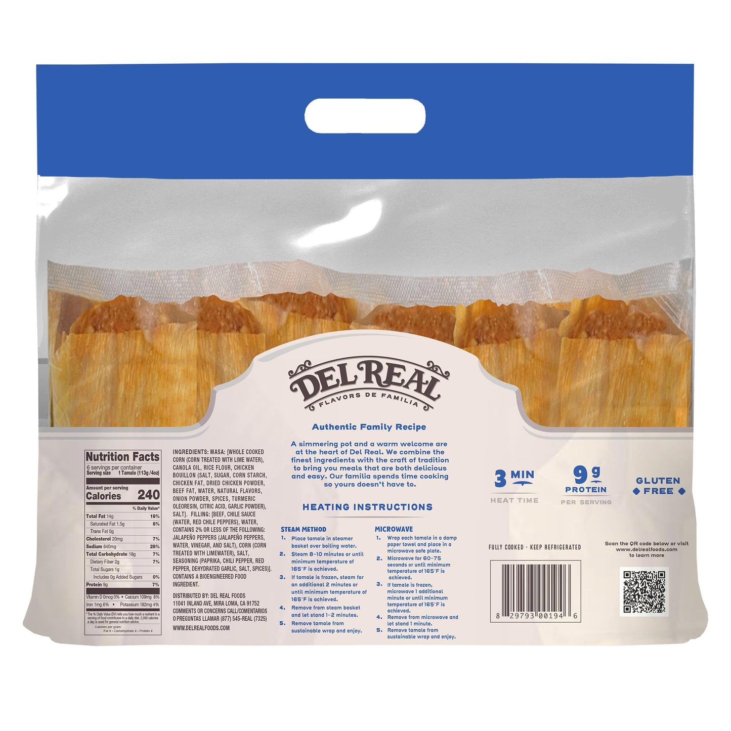 Del Real Foods Beef in Red Sauce Tamales, 6ct (24 Ounce)
