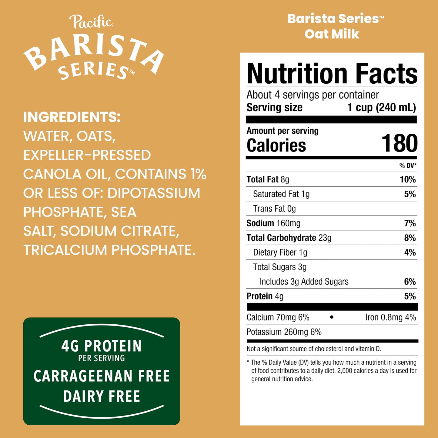 Pacific Foods Barista Series Original Oat Milk, Plant Based Milk, 32 oz Carton (Case of 12)