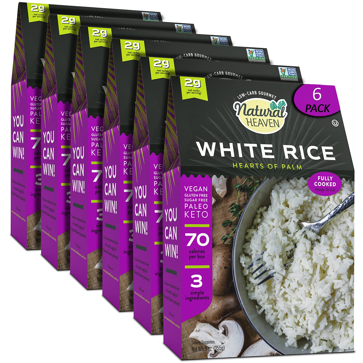 Natural Heaven Hearts Of Palm Rice, White - Low-Carb And Low-Calorie White Rice, Keto, Paleo, Plant-Based Healthy Food, Ready To