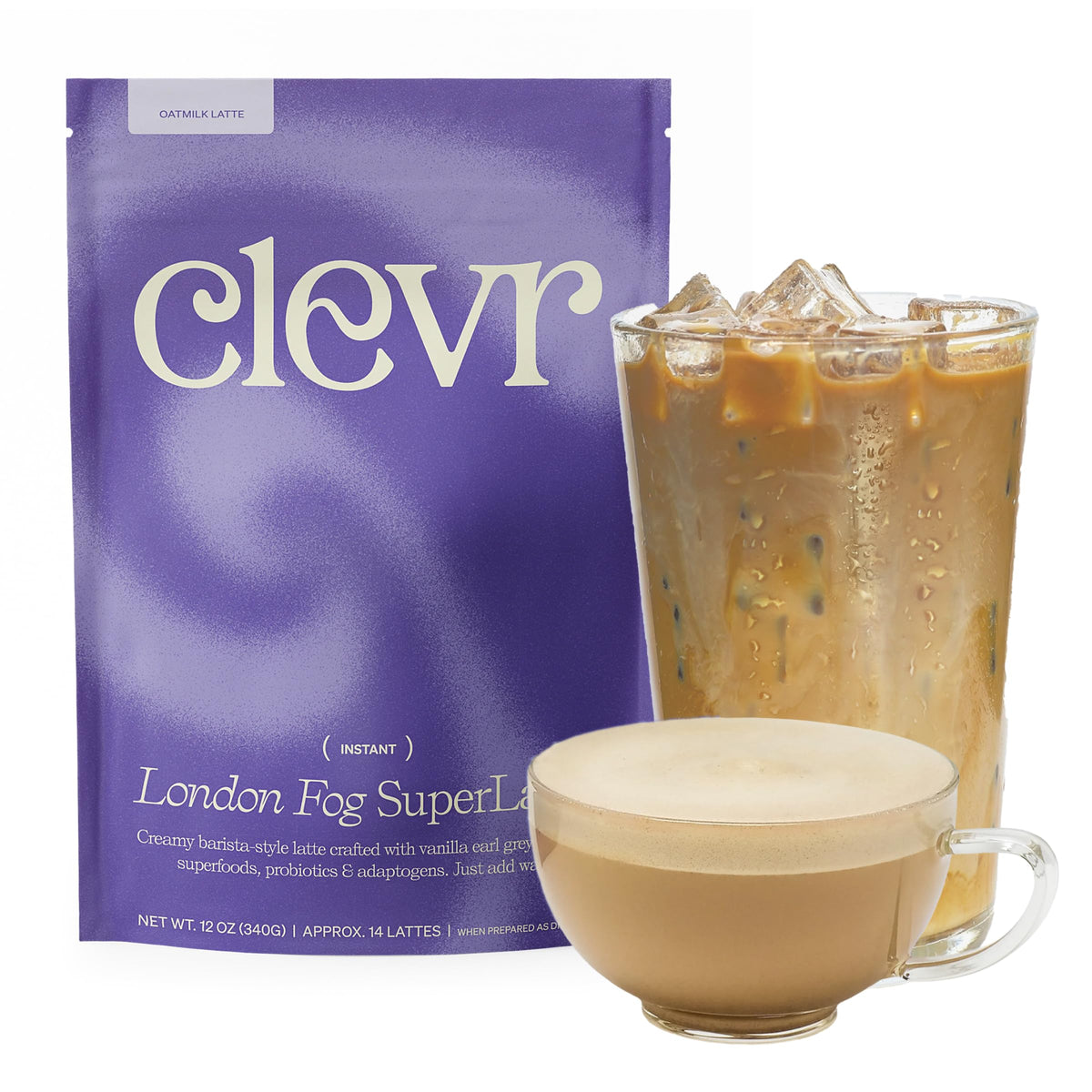 Clevr Blends London Fog Latte, Vegan, Earl Grey Instant Tea Mix, Superfood Powder Blend With Oat Milk, Black Tea, Reishi Mushroo