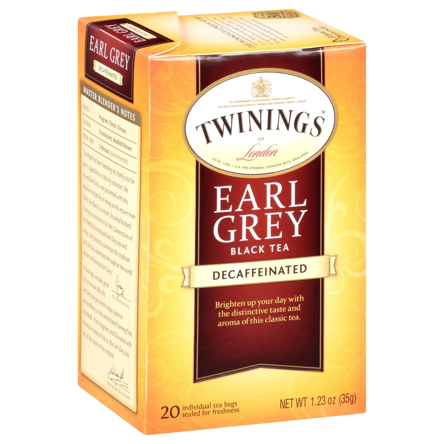 Twinings Decaffeinated Earl Grey Black Tea Individually Wrapped Bags, 20 Count (Pack of 1), Flavoured with Citrus and Bergamot, 