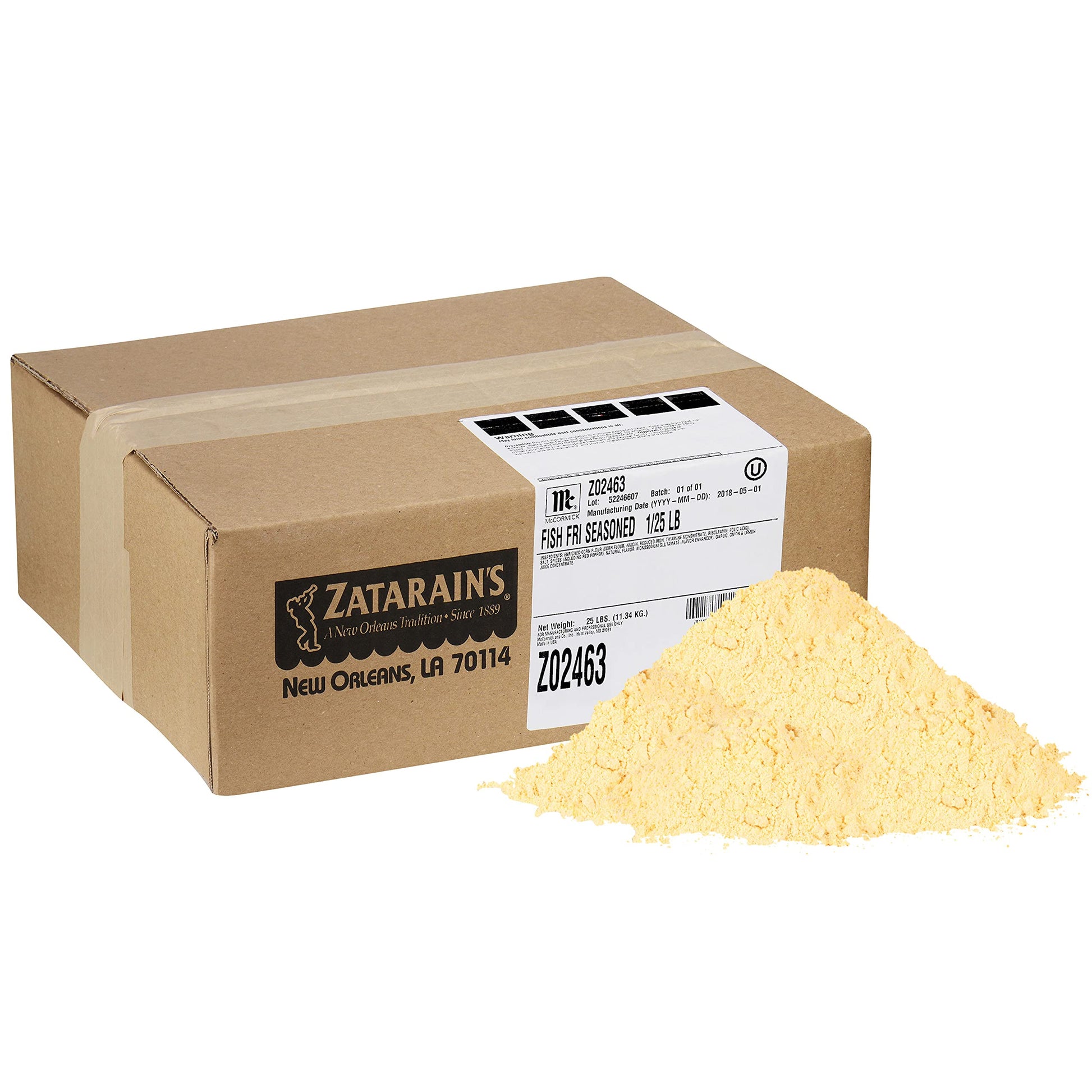 Zatarains Seasoned Fish Fri  25 lb - One 25 Pound Box of Fish Fry Seasoning Mix  Best for Breading Seafood or Vegetables for a Zesty Twist
